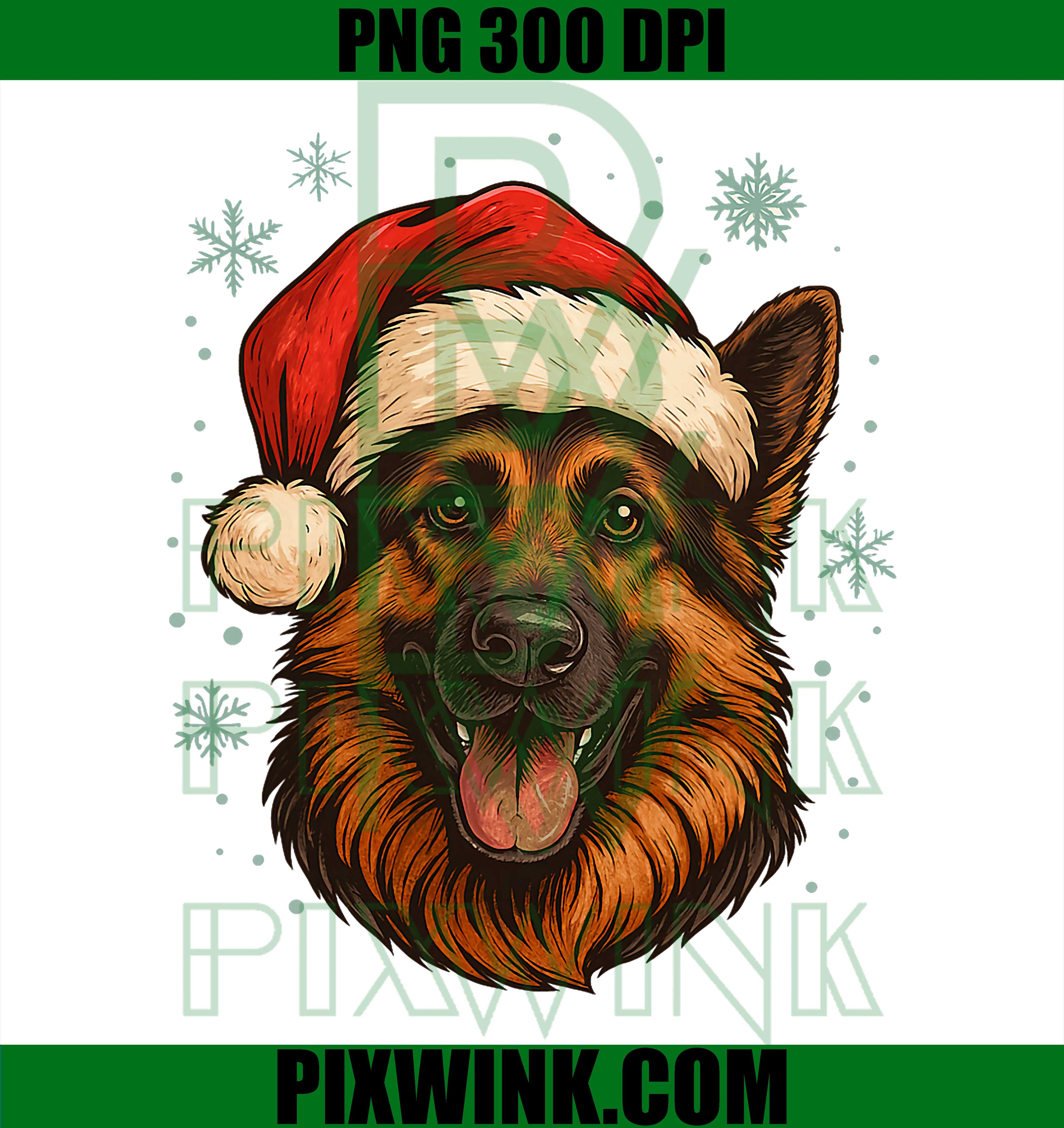 German Shepherd Christmas, Funny Santa Hat Dog Xmas PNG
