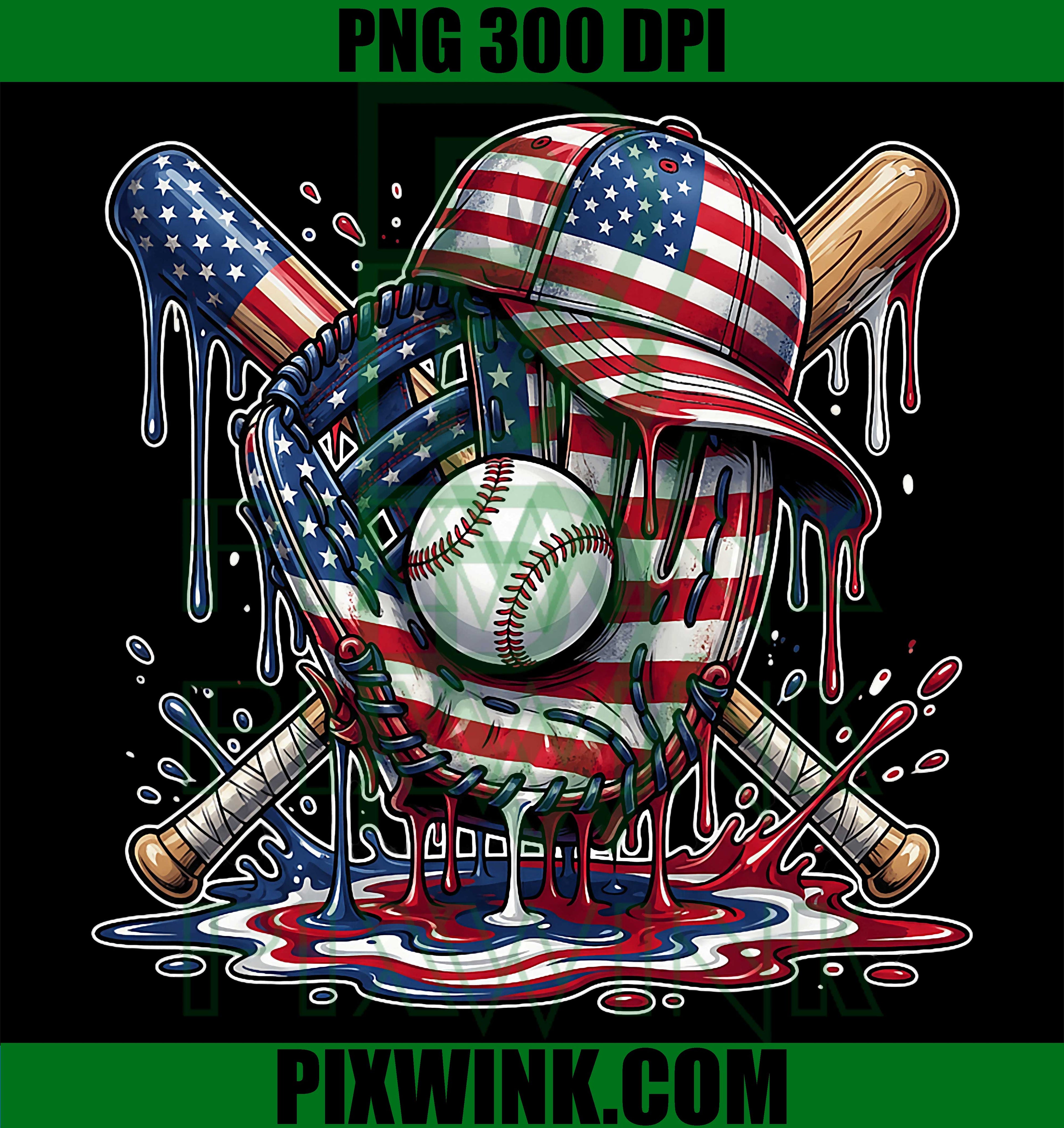 Baseball Drip USA Flag PNG, Youth Baseball 4th Of July PNG