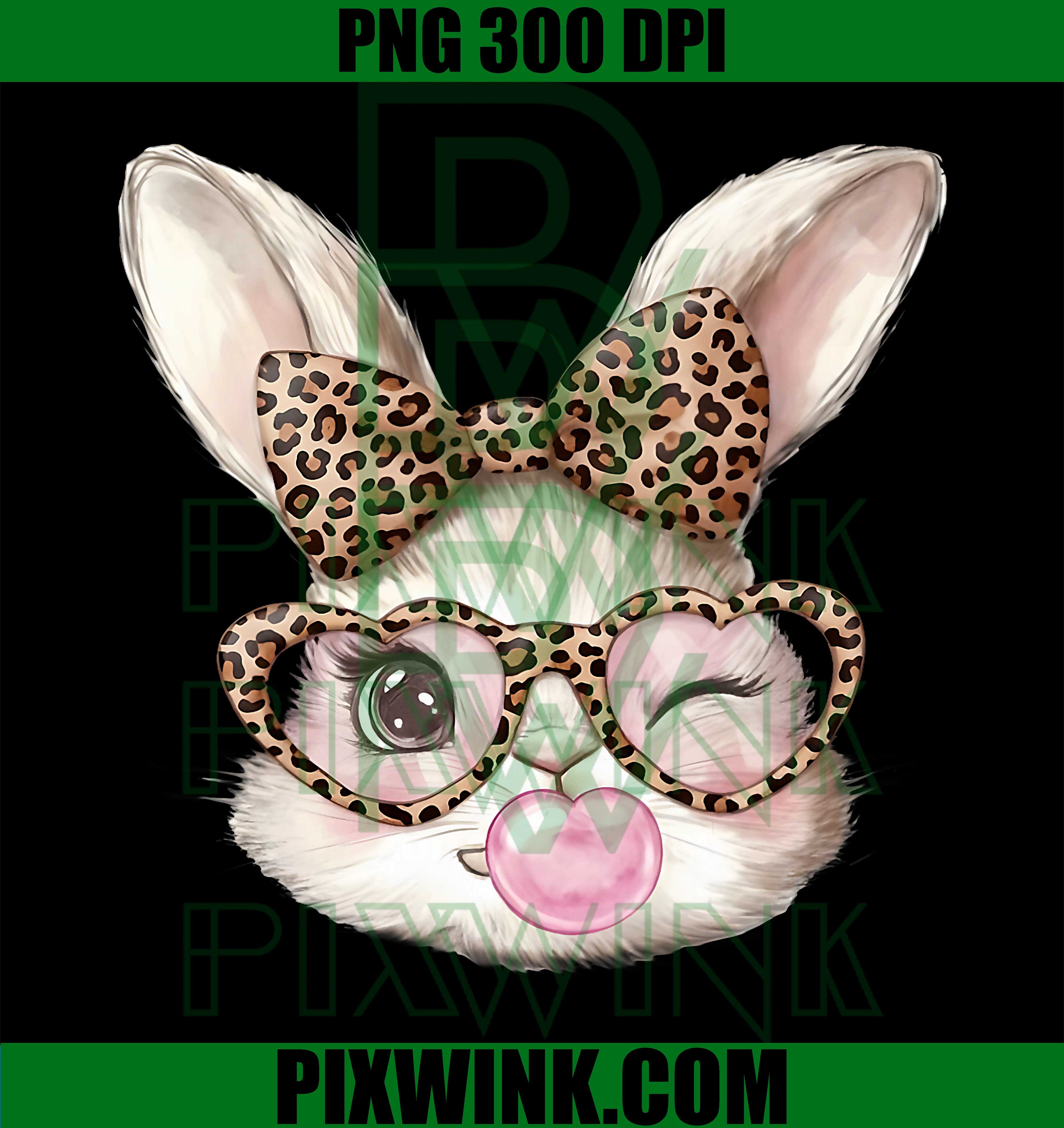 Easter Bunny Glasses Leopard PNG, Cute Bunny Easter Girls PNG