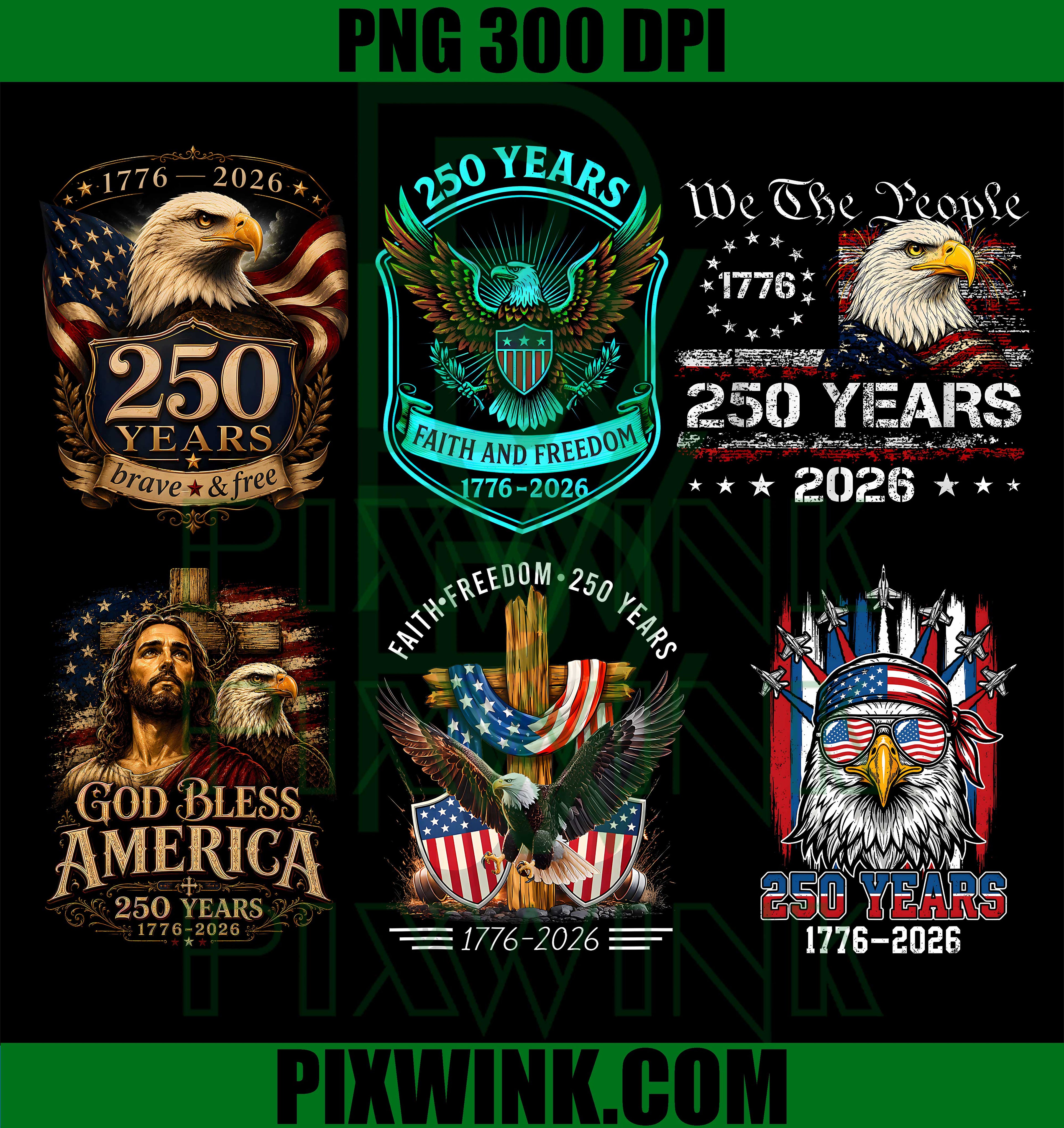 America 250th Faith Freedom Eagle Bundle PNG, Patriotic God Bless USA PNG