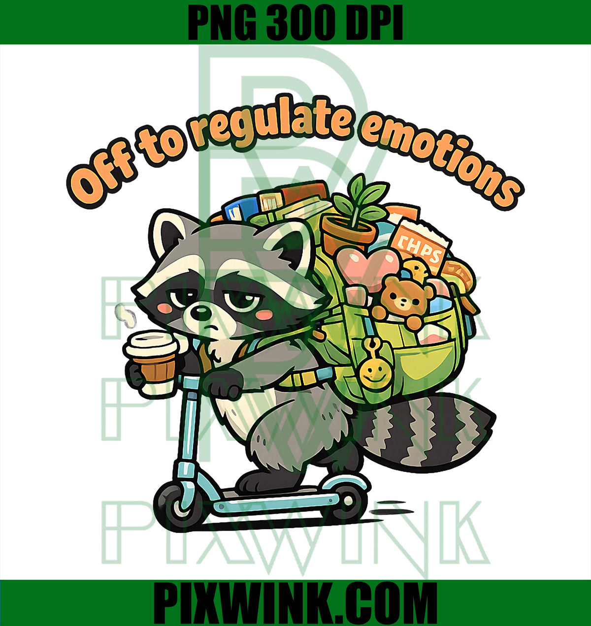 Off To Regulate Emotions PNG, Cute Raccoon Scooter PNG
