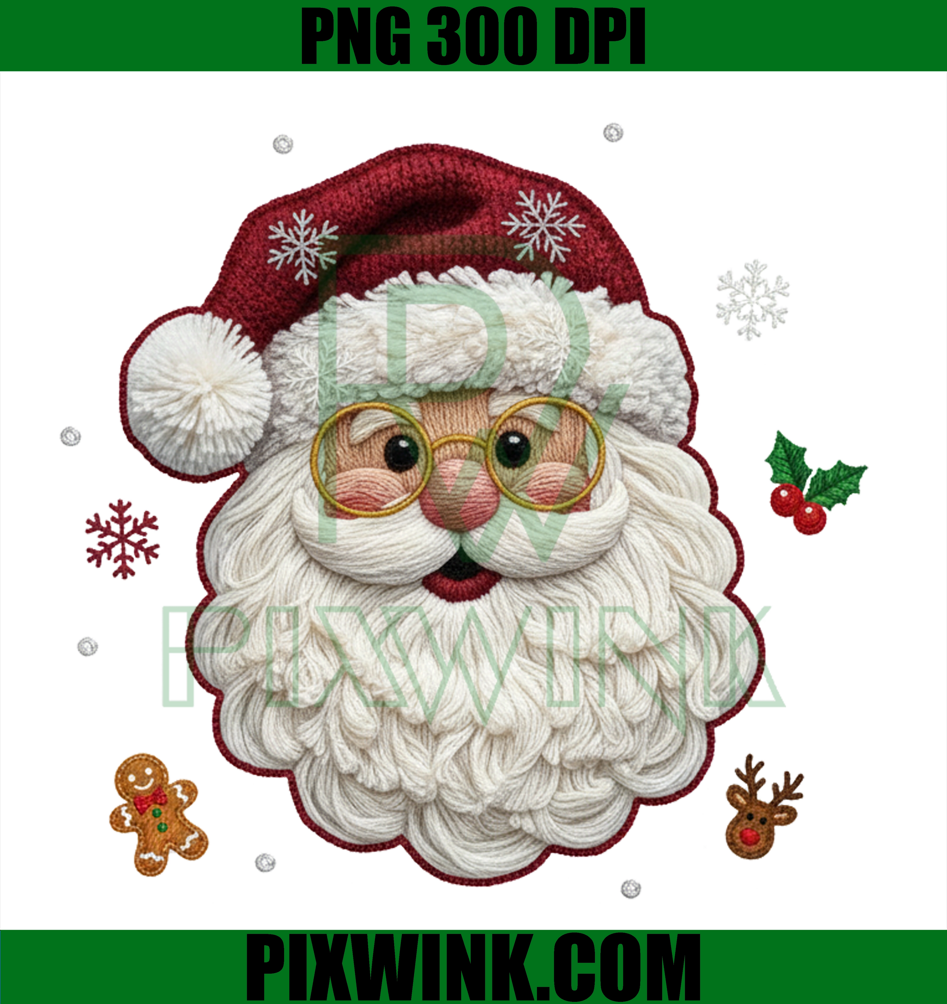 Knitted Santa Claus PNG, Cute Christmas Clipart, Cozy Santa Sublimation Design, Holiday Yarn Art Digital Download