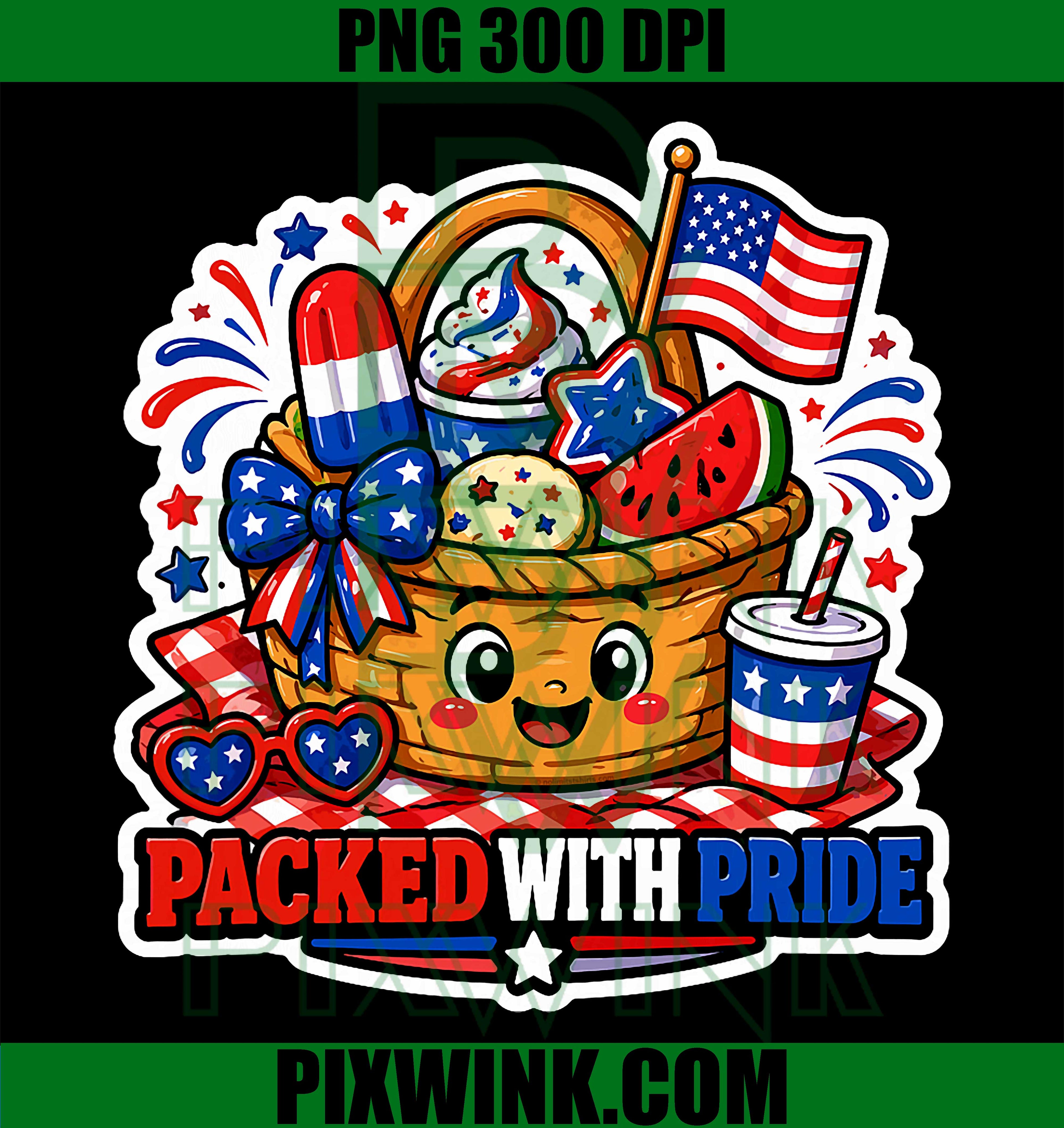 Packed With Pride PNG, Kawaii 4th of July Picnic PNG