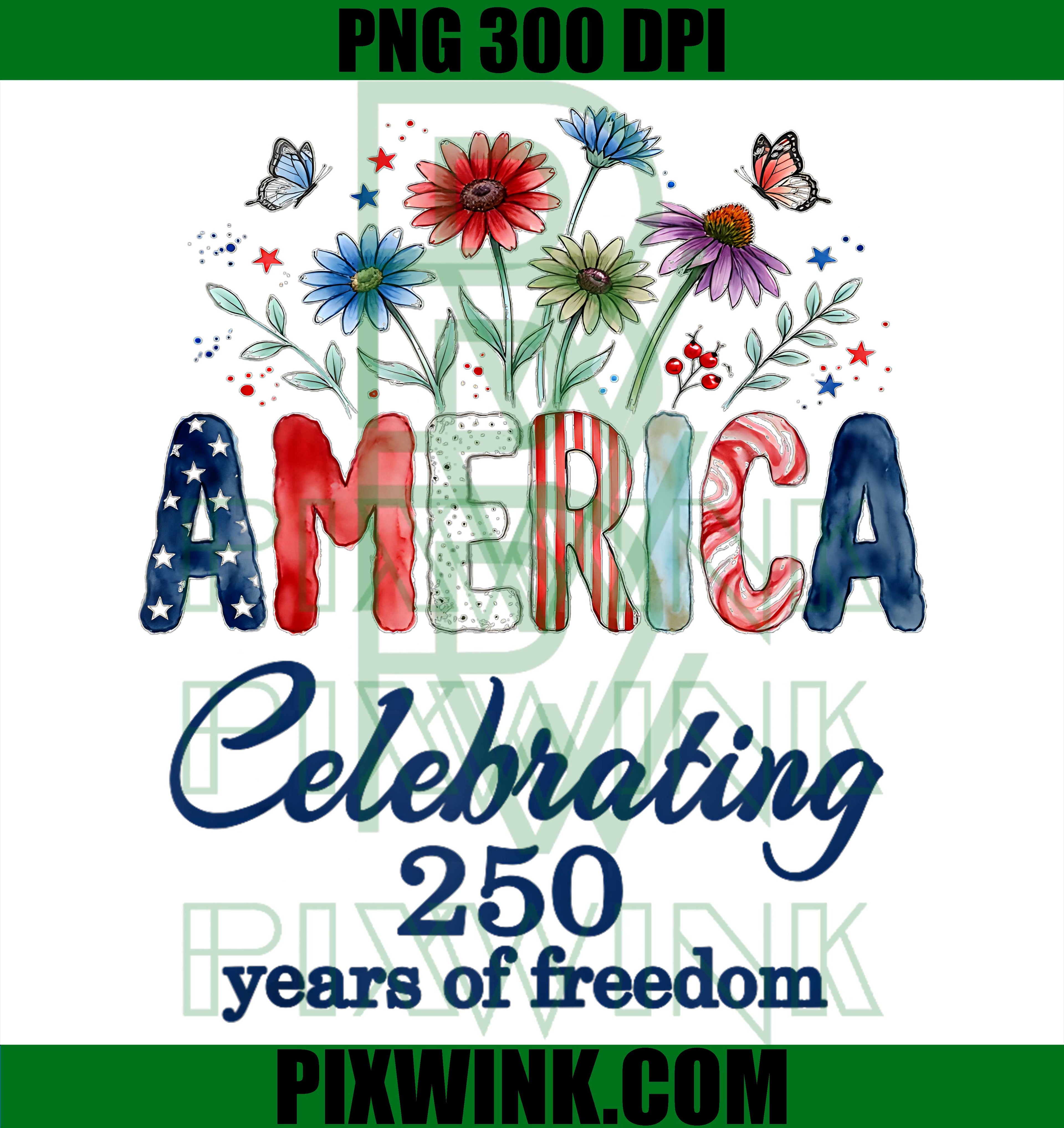 USA 250th Anniversary PNG, Celebrating Freedom PNG, Floral America PNG