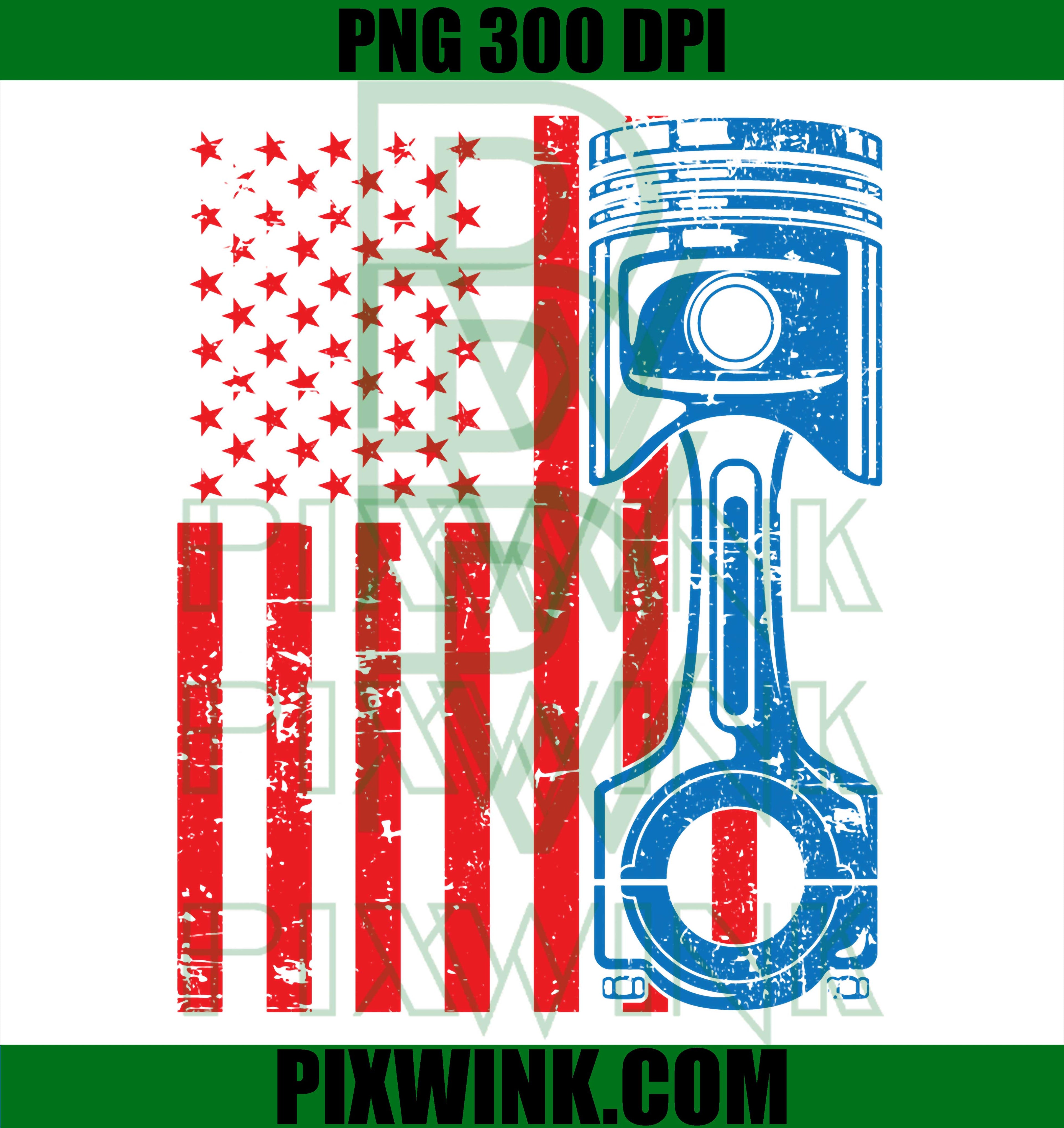 Patriotic Muscle Car PNG, Vintage American Flag Piston PNG
