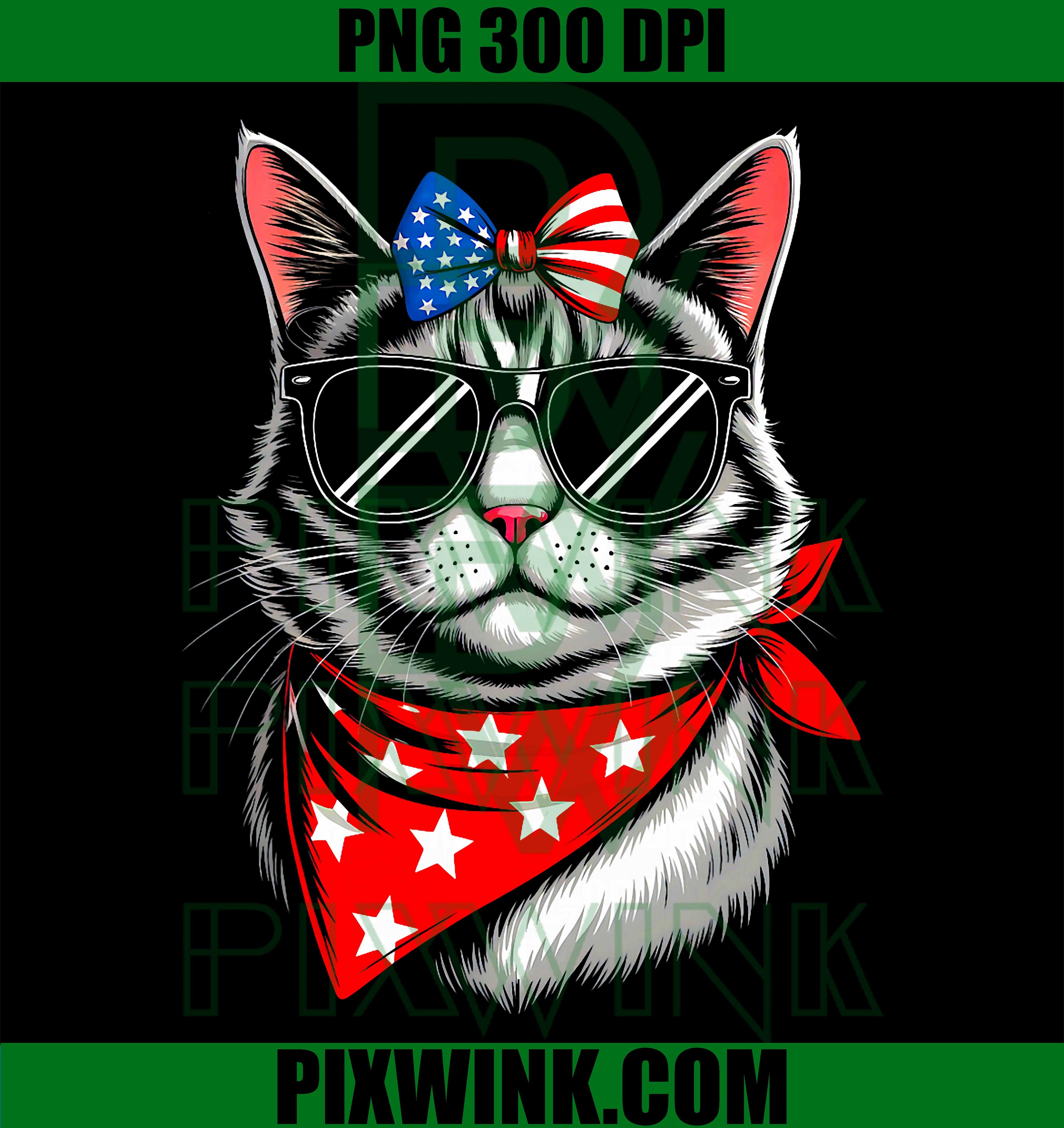 Patriotic Cat Bow PNG, USA Flag 4th of July Cat PNG