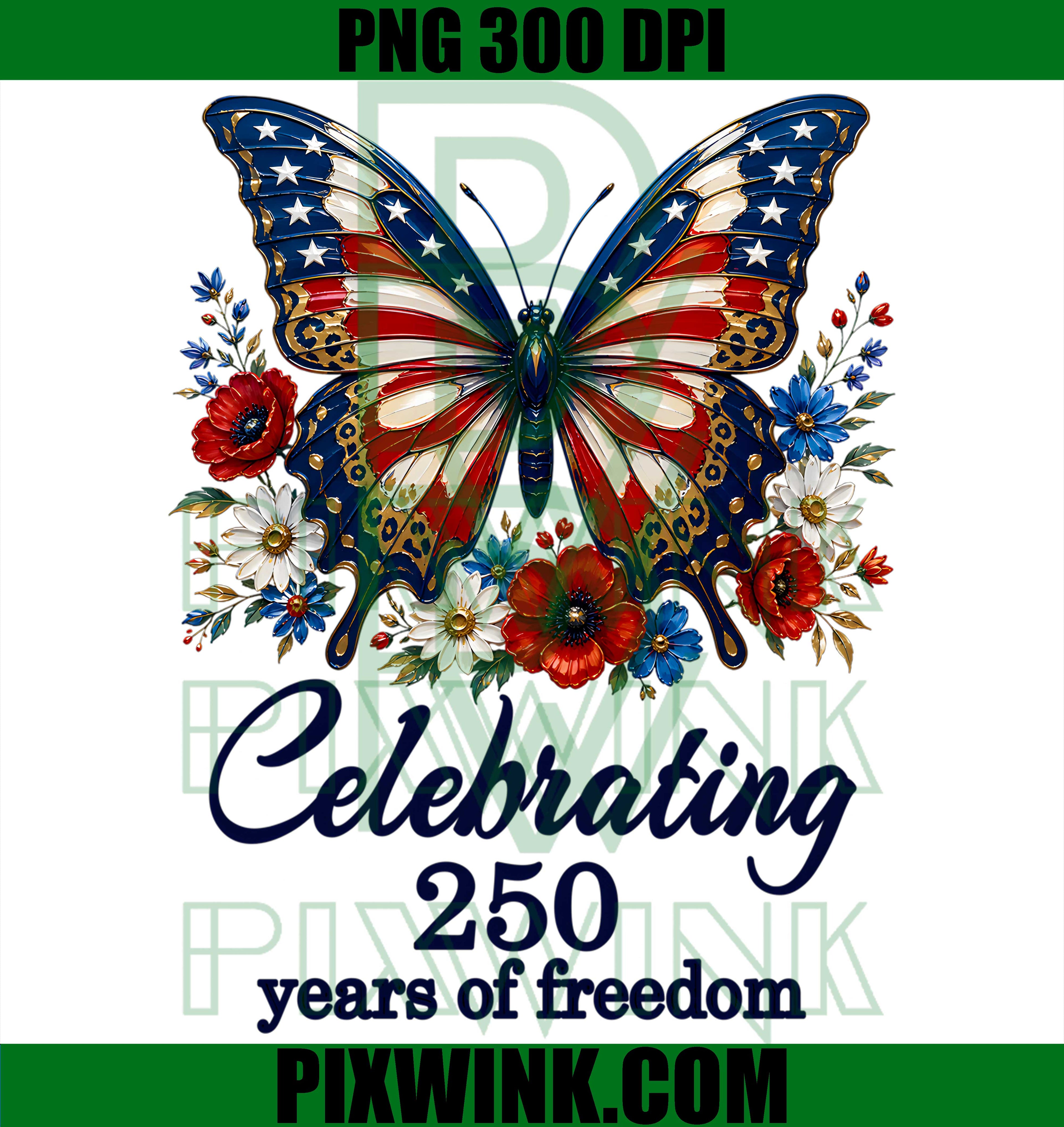 USA 250th Anniversary PNG, Celebrate Freedom PNG, Patriotic Butterfly PNG