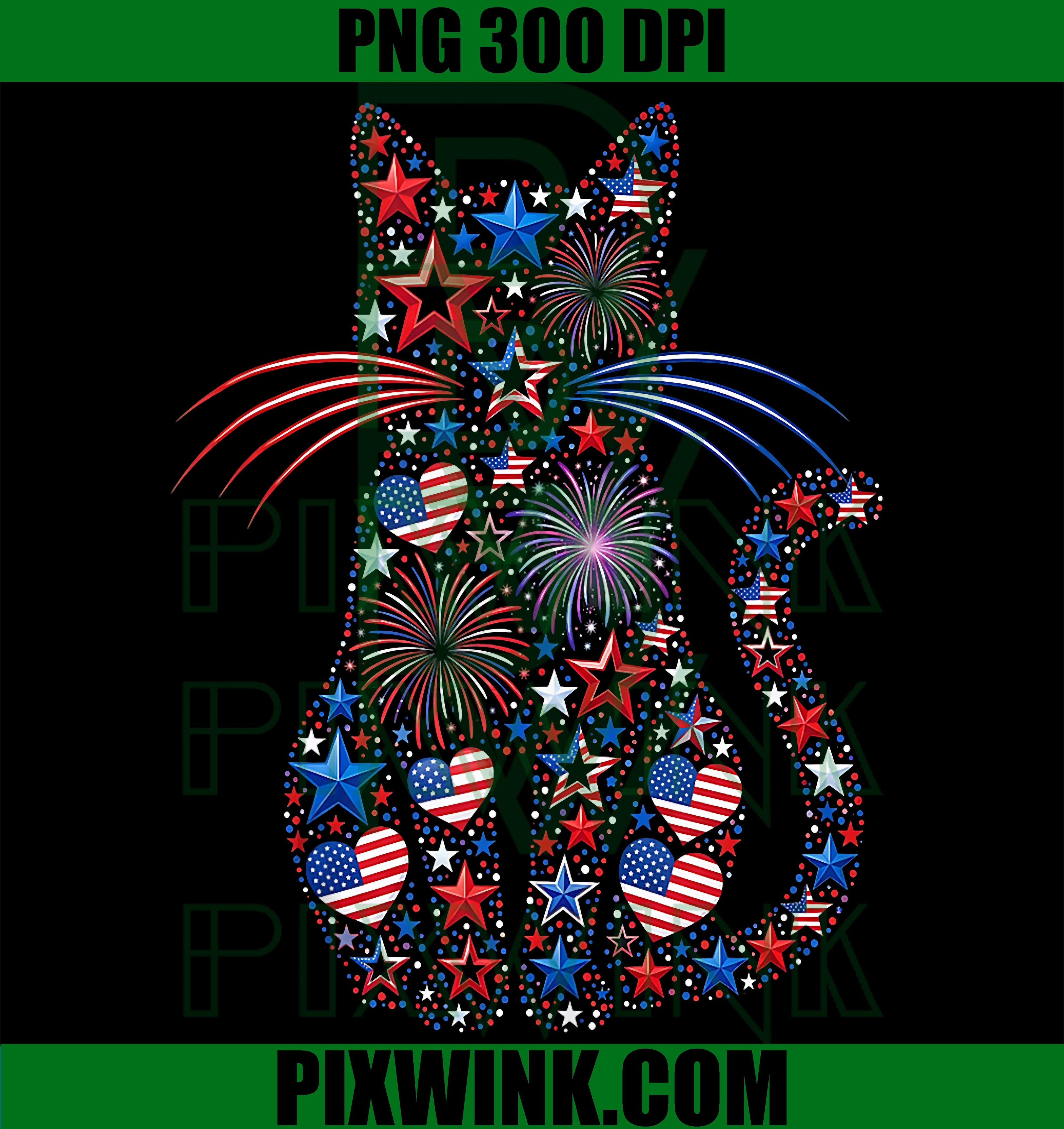 Patriotic Cat Mom PNG, 4th of July Fireworks USA Cat PNG