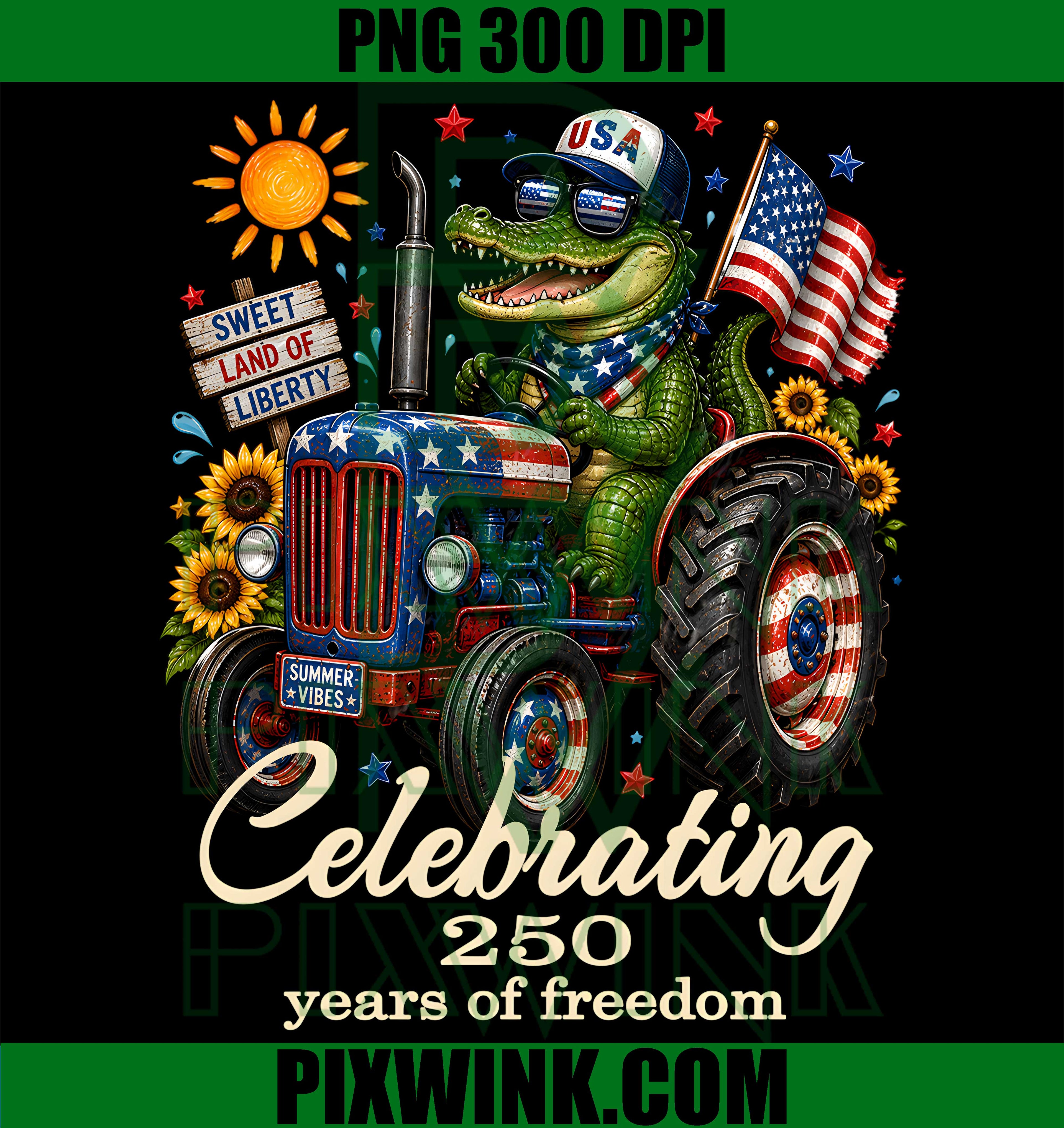 USA 250th Anniversary PNG, Freedom Alligator PNG, Tractor Patriotic PNG