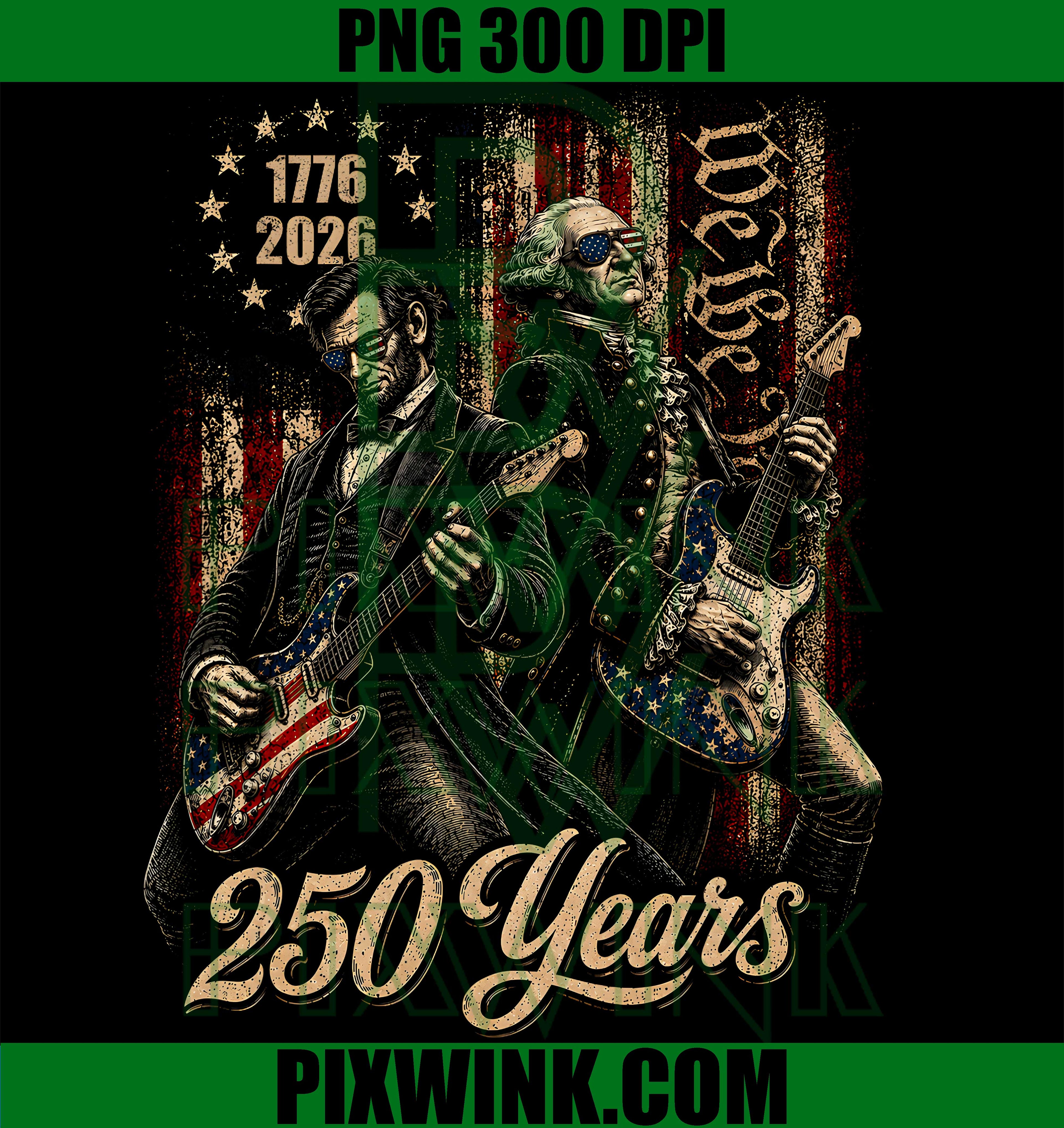 Vintage George Washington Playing Guitar PNG,250 Years America PNG