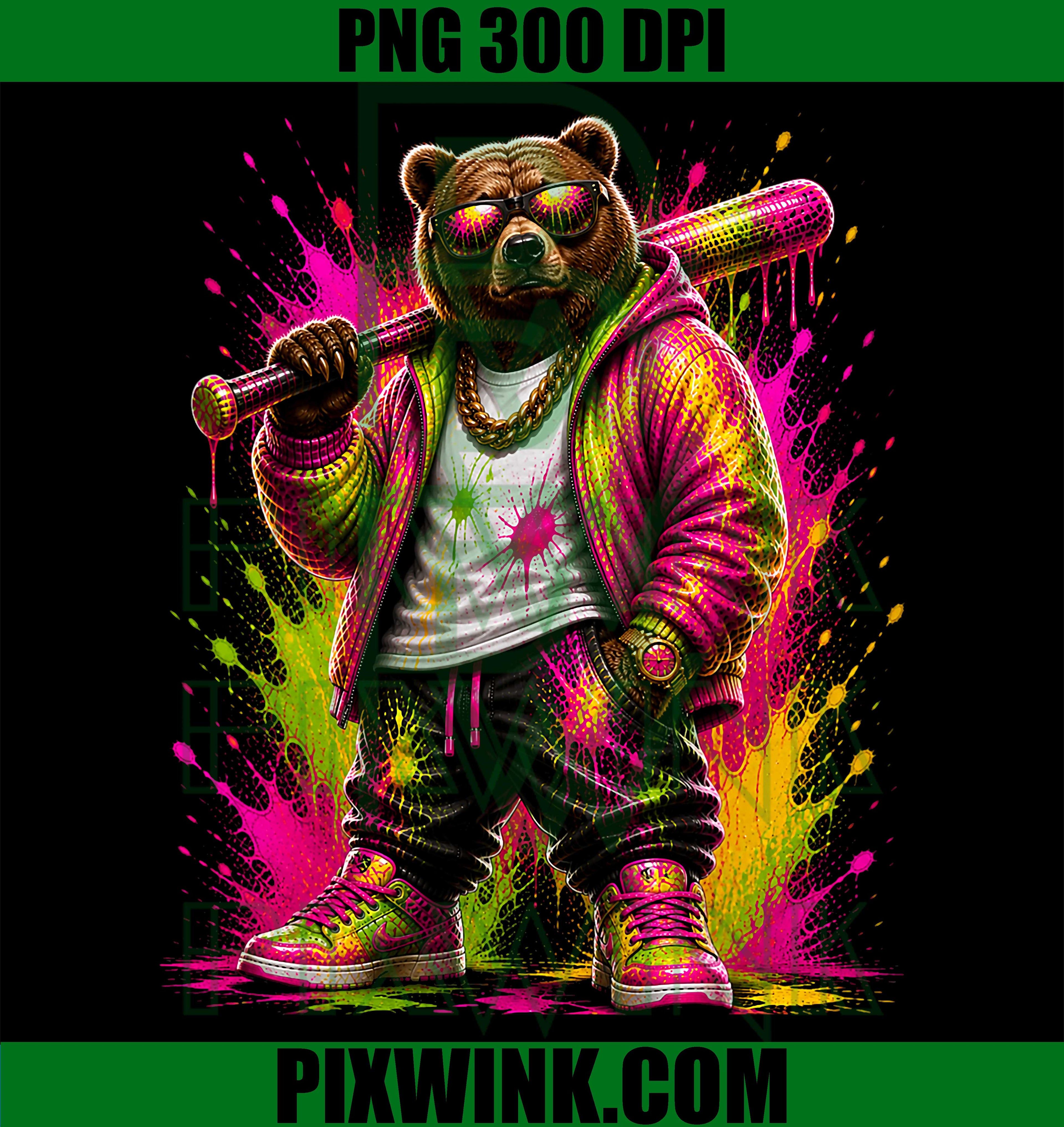 Bear Baseball Drip PNG, Funny Animal Sport Party PNG