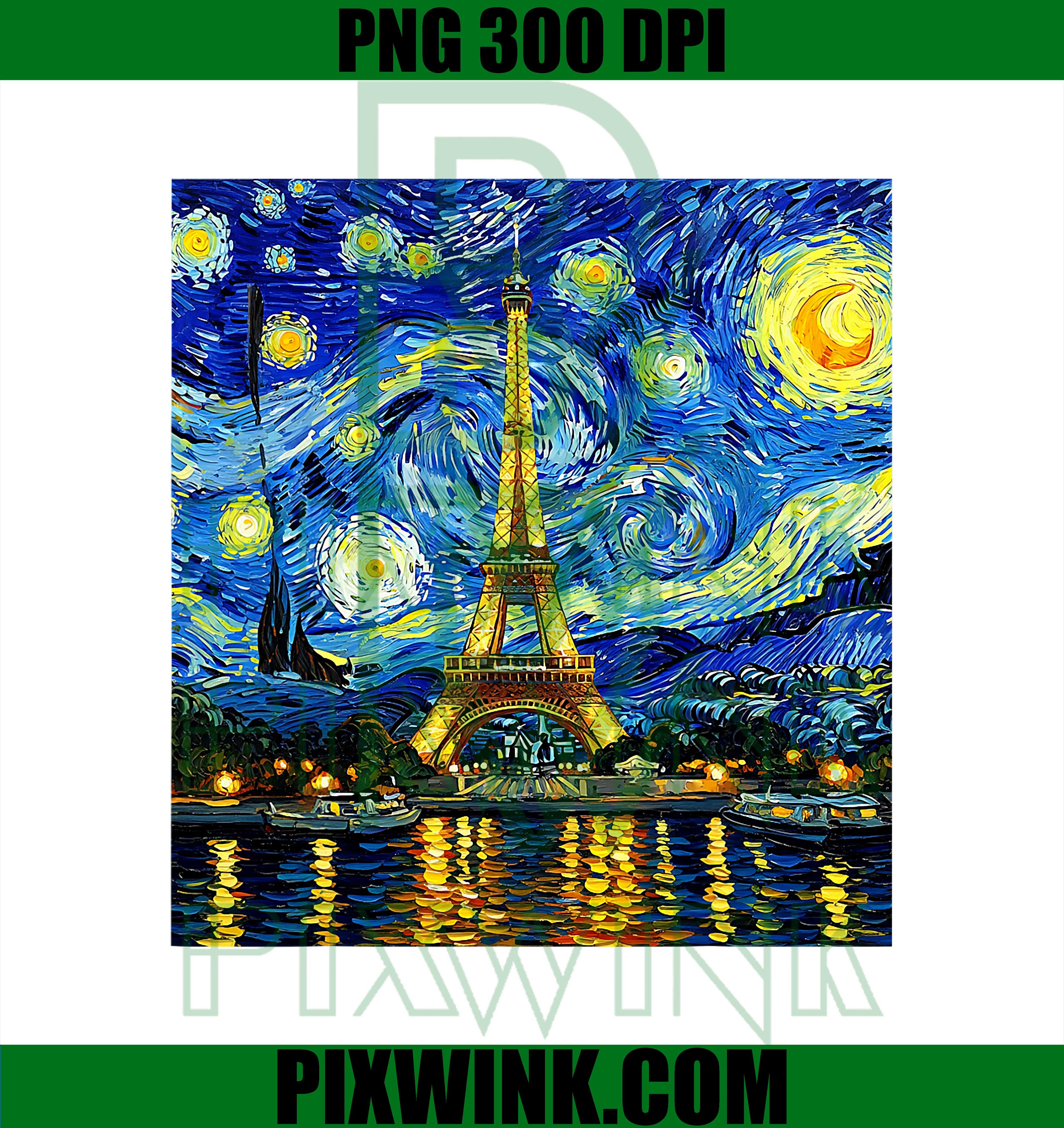Eiffel Tower Graphic Van Gogh Style Starry Night PNG