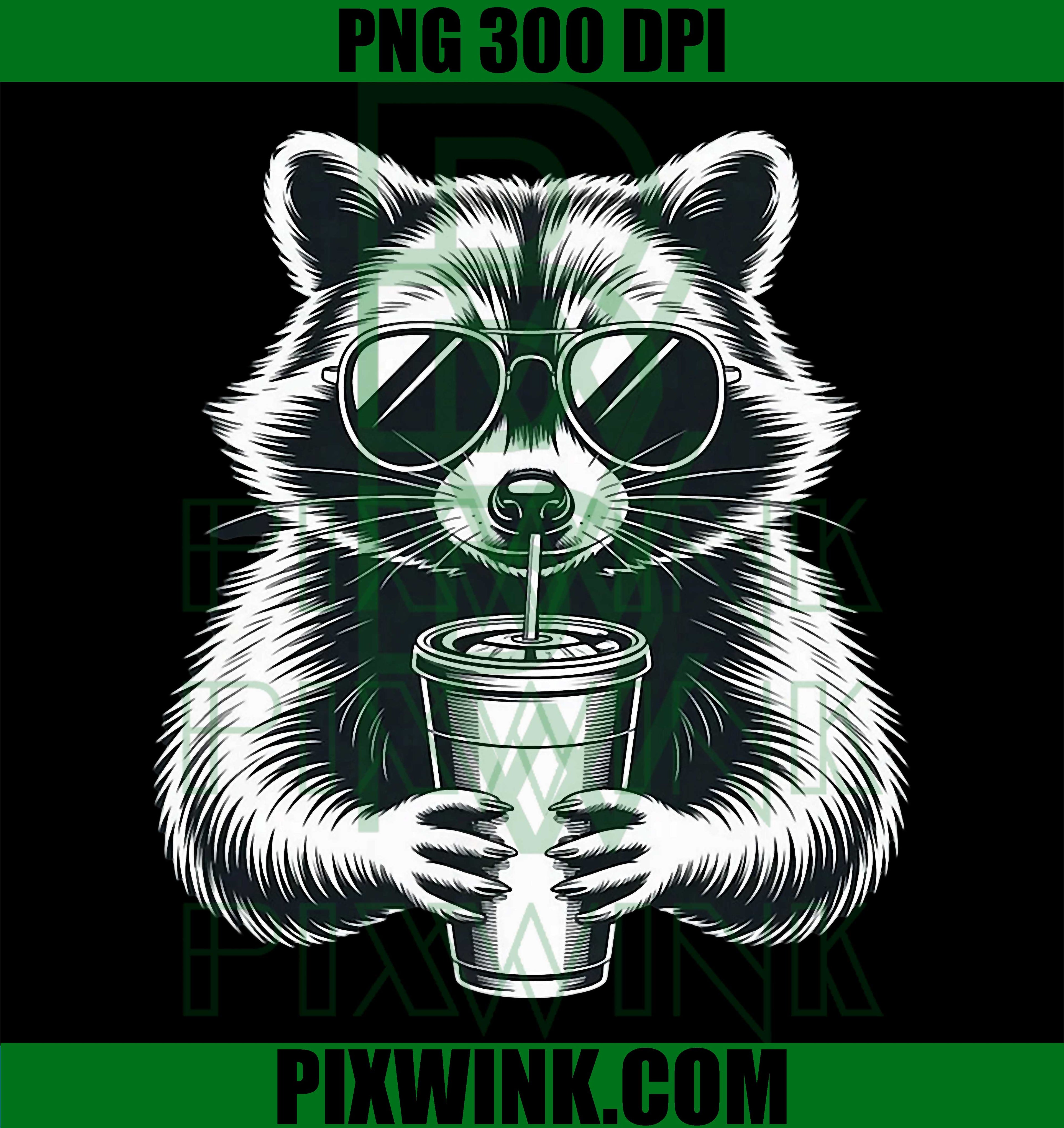 Cool Raccoon Sunglasses PNG, Drinking Beverage Funny Design PNG