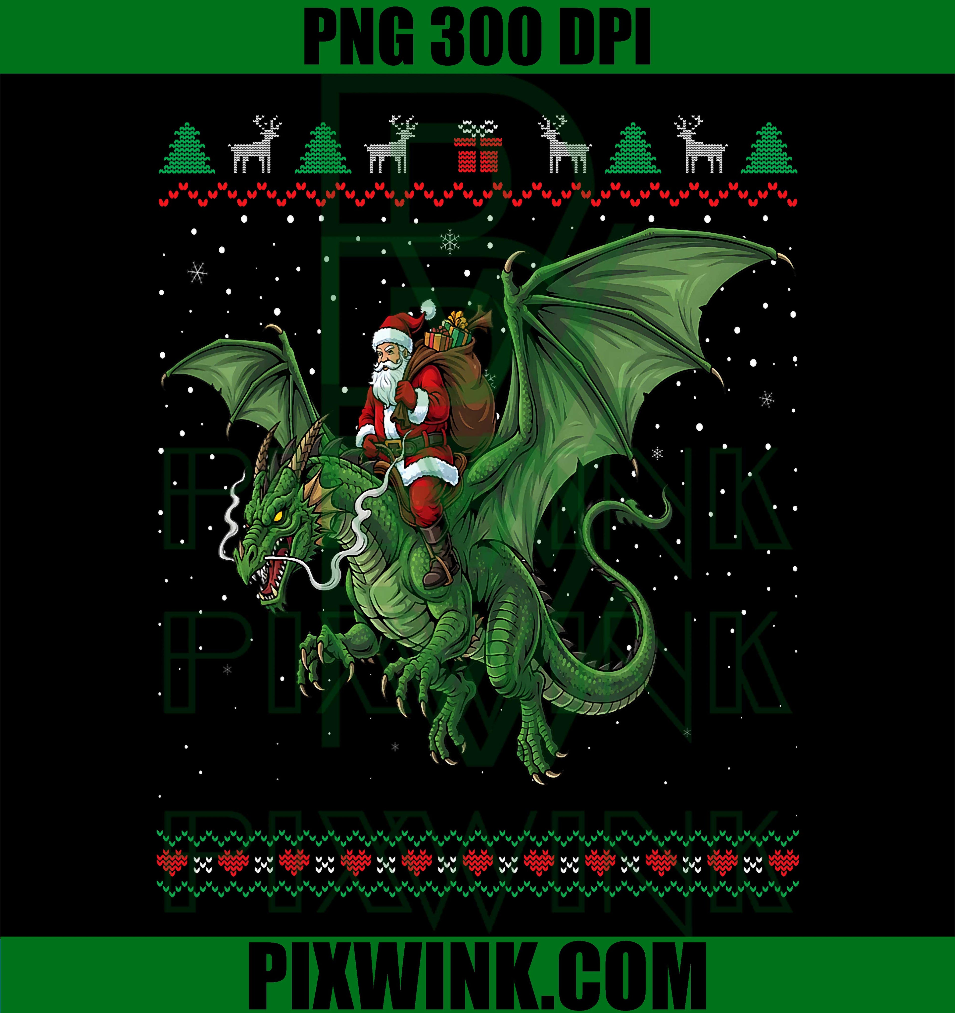 Funny Santa Claus Riding Dragon Ugly Christmas PNG