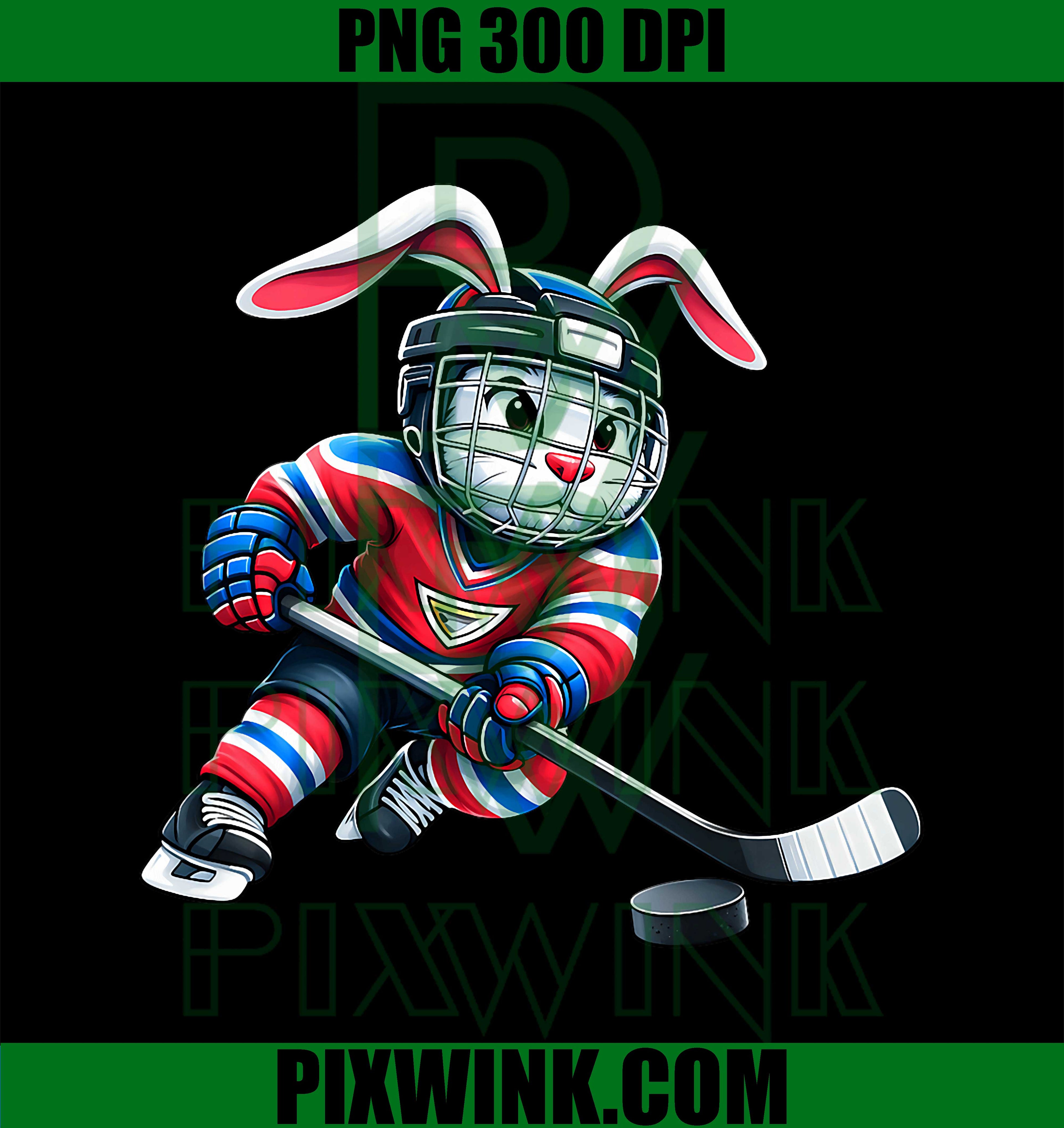 Easter Bunny Ice Hockey PNG, Cute Rabbit Hockey Player PNG