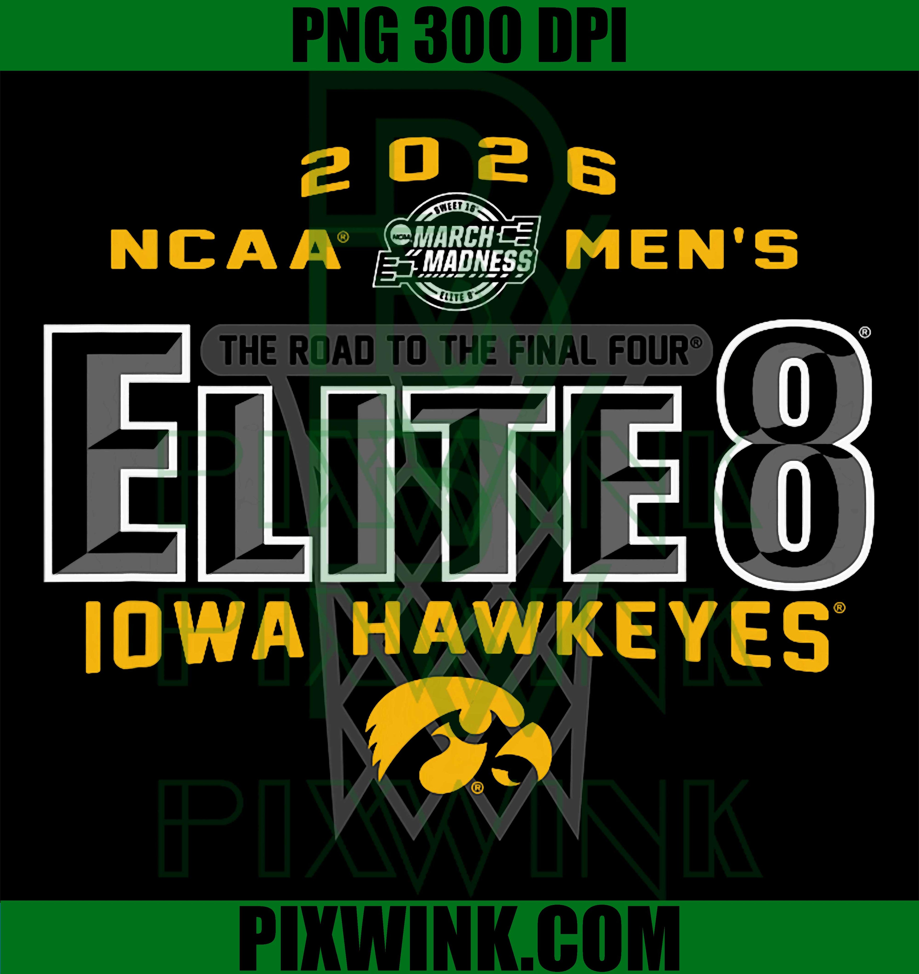 Iowa Hawkeyes Elite 8 2026 PNG, Men’s March Madness Basketball Retro Design