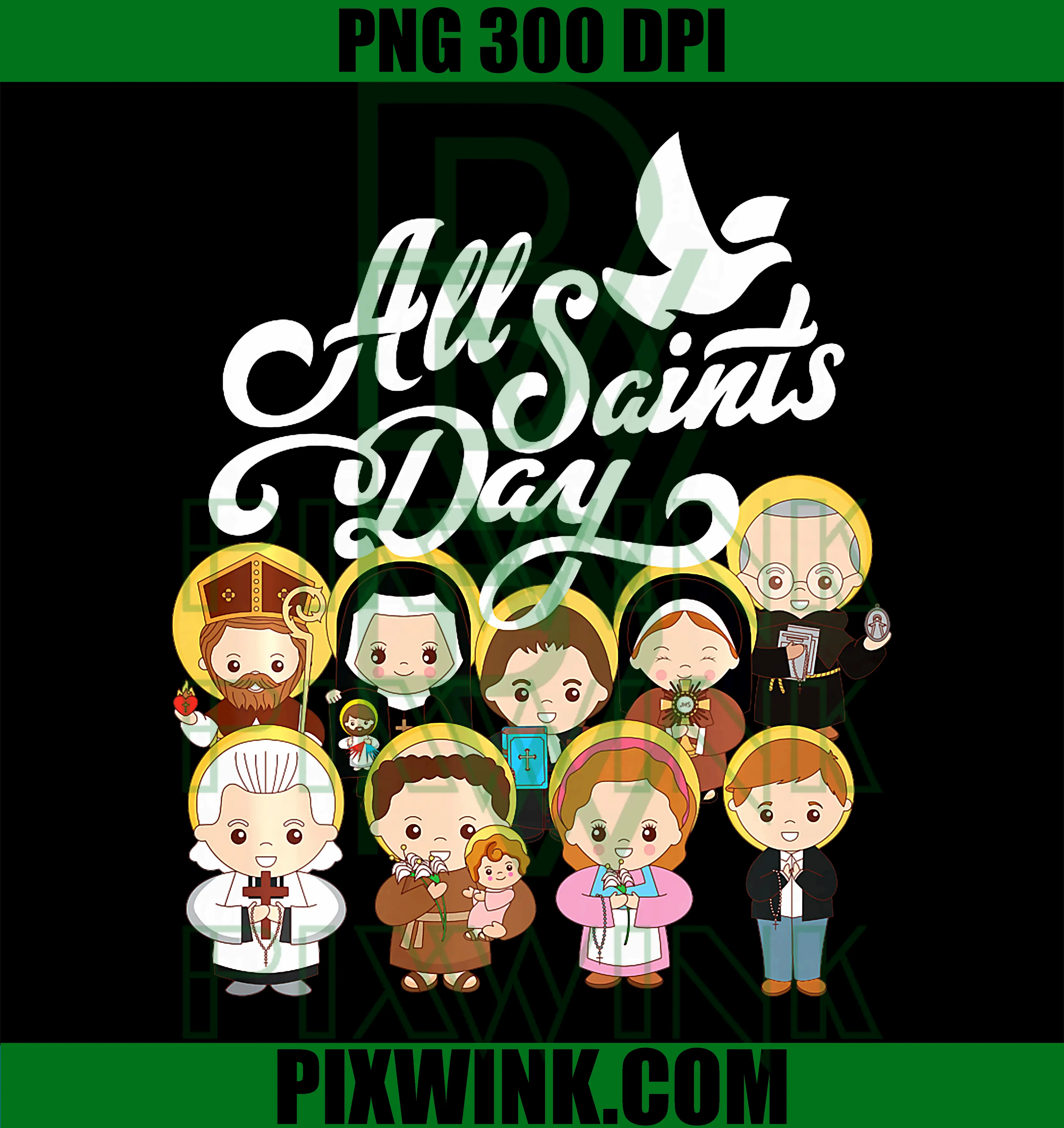 All Saints Day Catholic St Anthony Faustina Kolbe Goretti PNG, Printable Chibi Saint PNGs