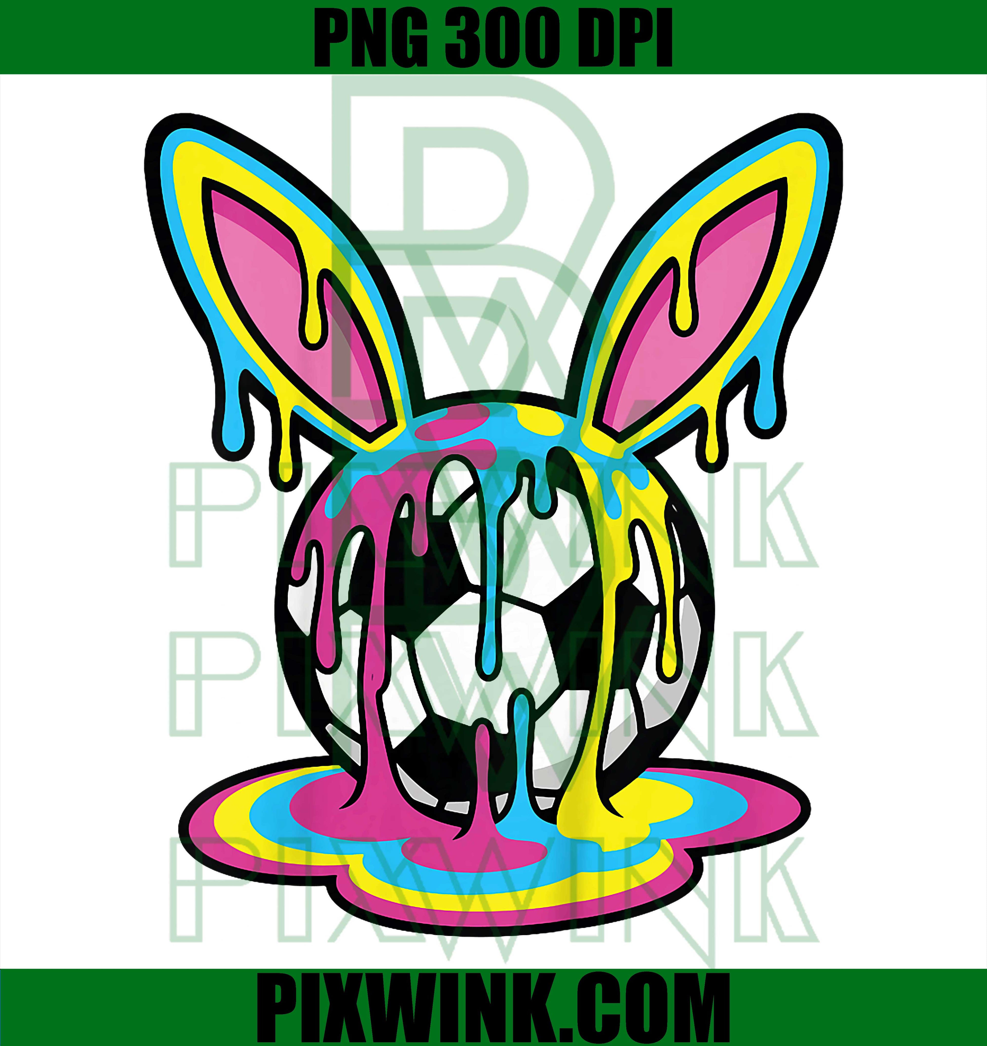 Kids Easter Bunny Soccer PNG, Funny Ice Cream Drip Soccer Bunny PNG