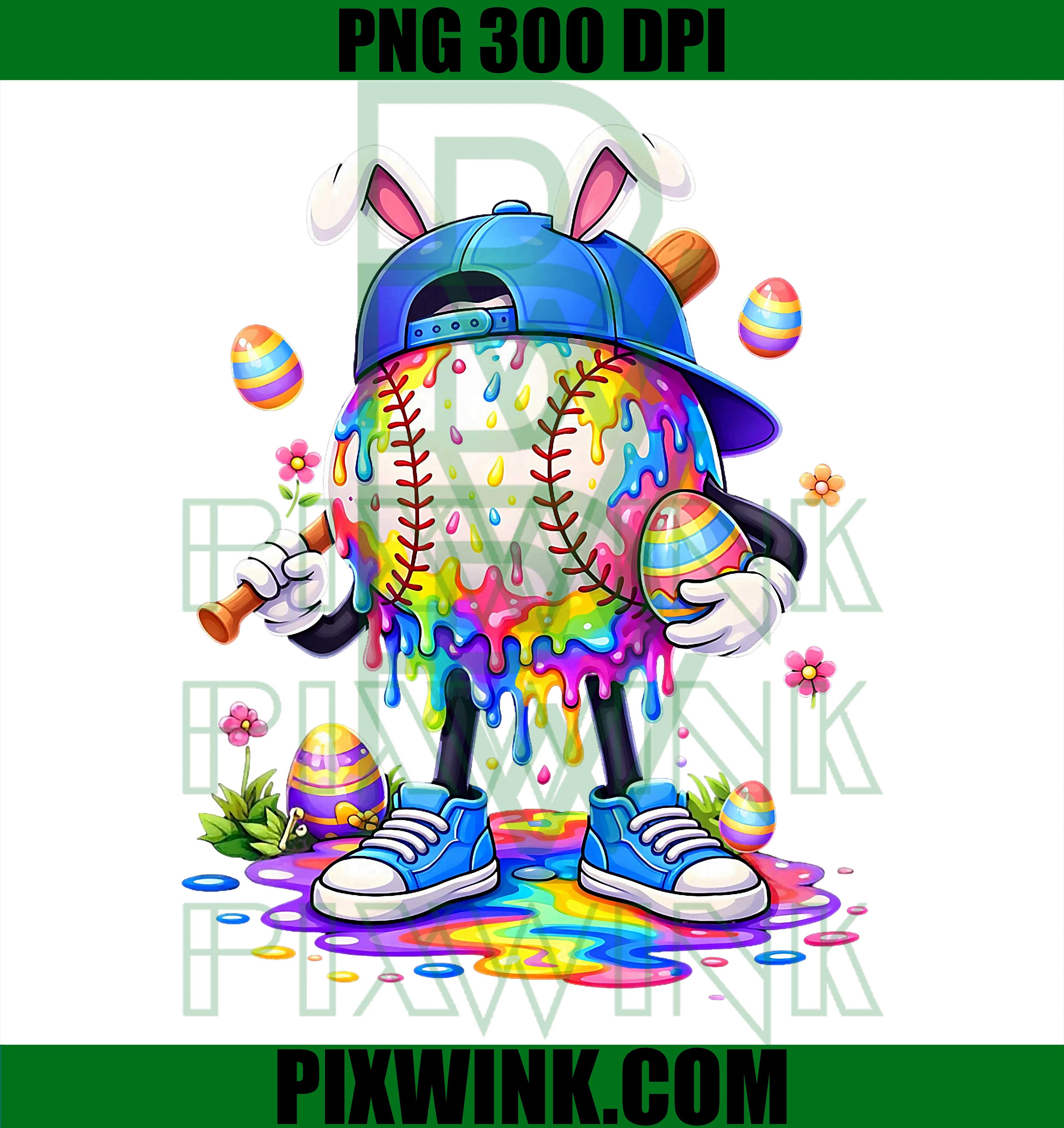 Happy Easter Bunny PNG, Baseball Ice Cream Drip PNG, Kids Easter Design PNG