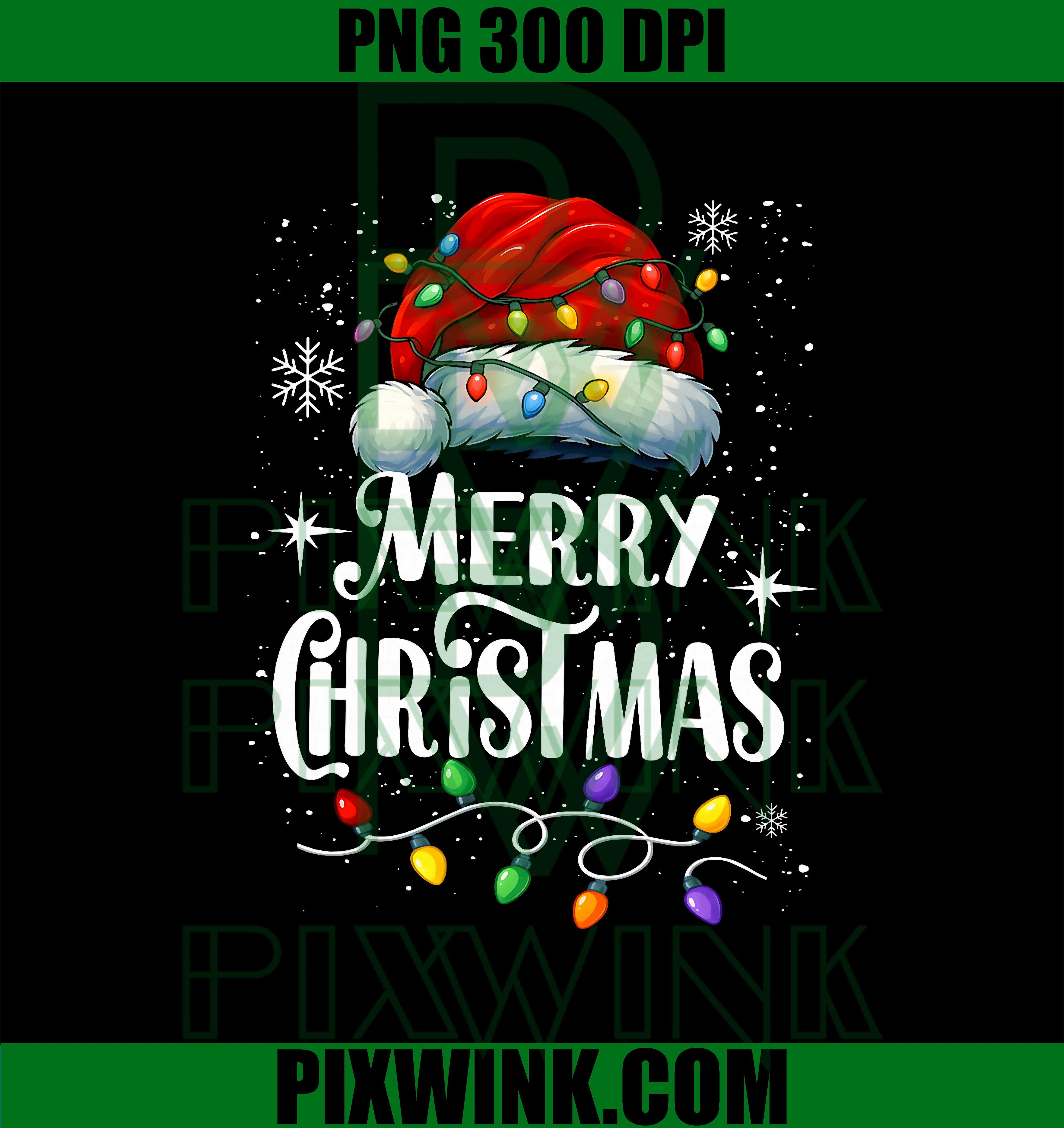 Merry Christmas Lights Santa Hat PNG