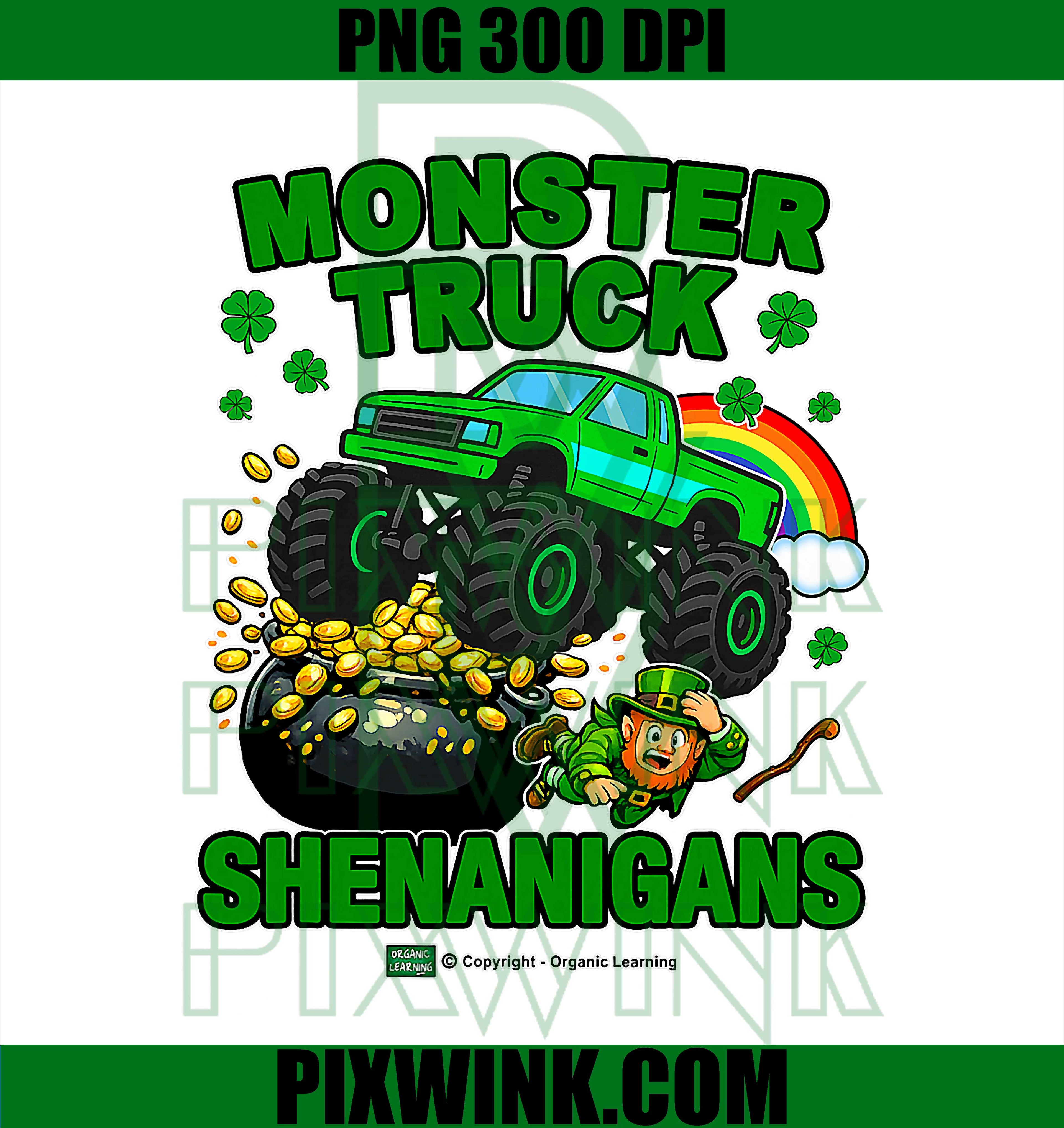Monster Truck Shenanigans PNG, St Patrick’s Day Leprechaun Kids Graphic PNG