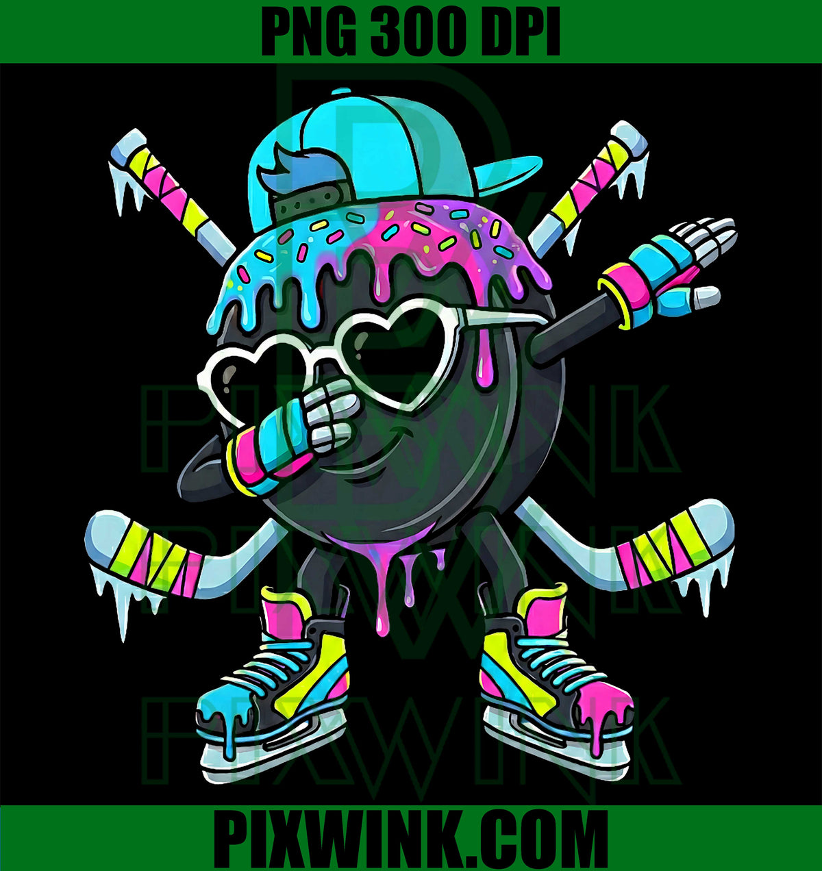 Hockey Ice Cream PNG, Dabbing Puck PNG, Boys Hockey Drip Graphic PNG