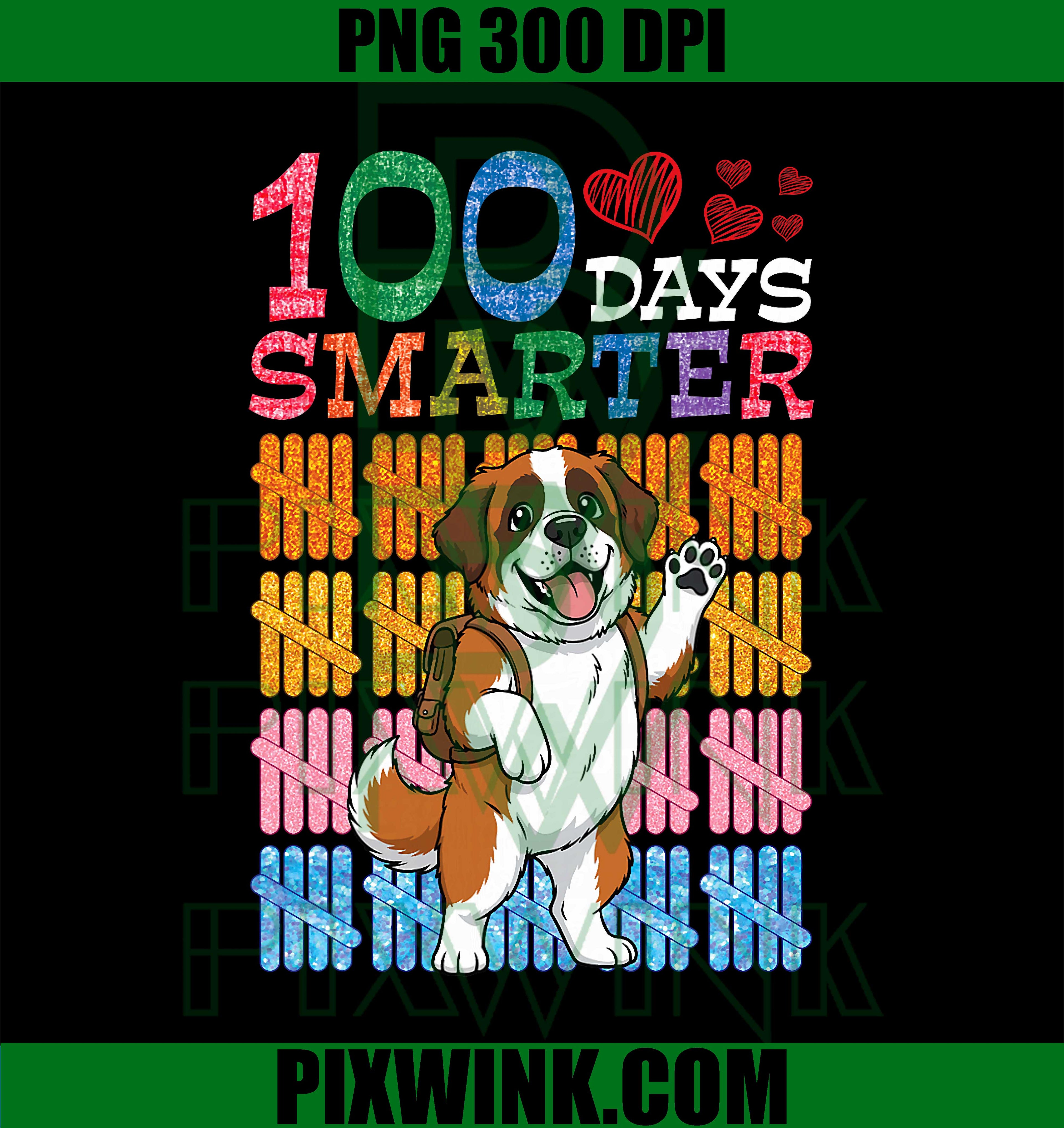 100 Days Smarter Saint Bernard Dog Backpack School Celebrate PNG