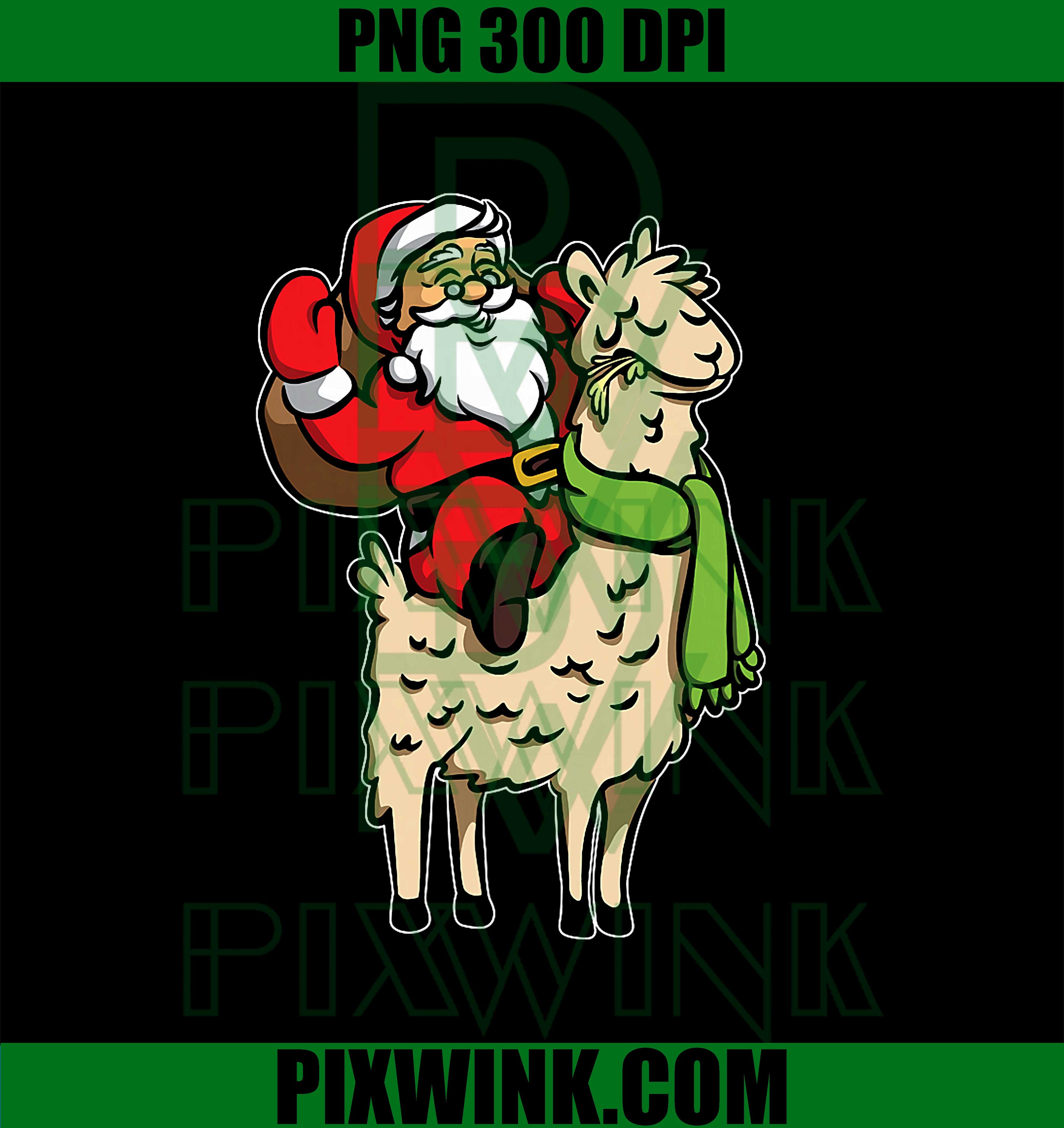 Santa Riding Llama Alpaca Xmas PNG