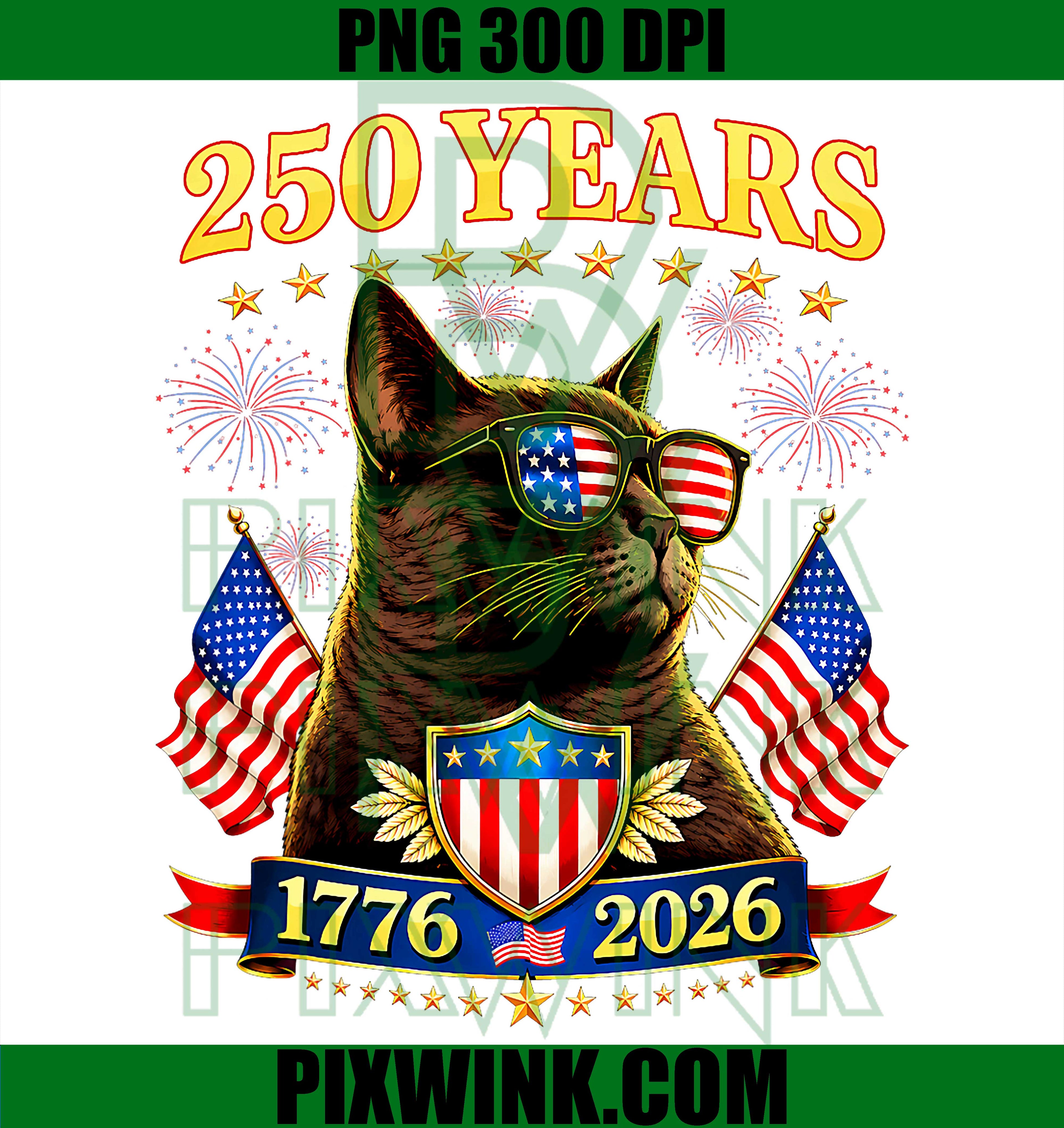 Patriotic Cat 250th PNG, 1776 2026 USA Flag PNG