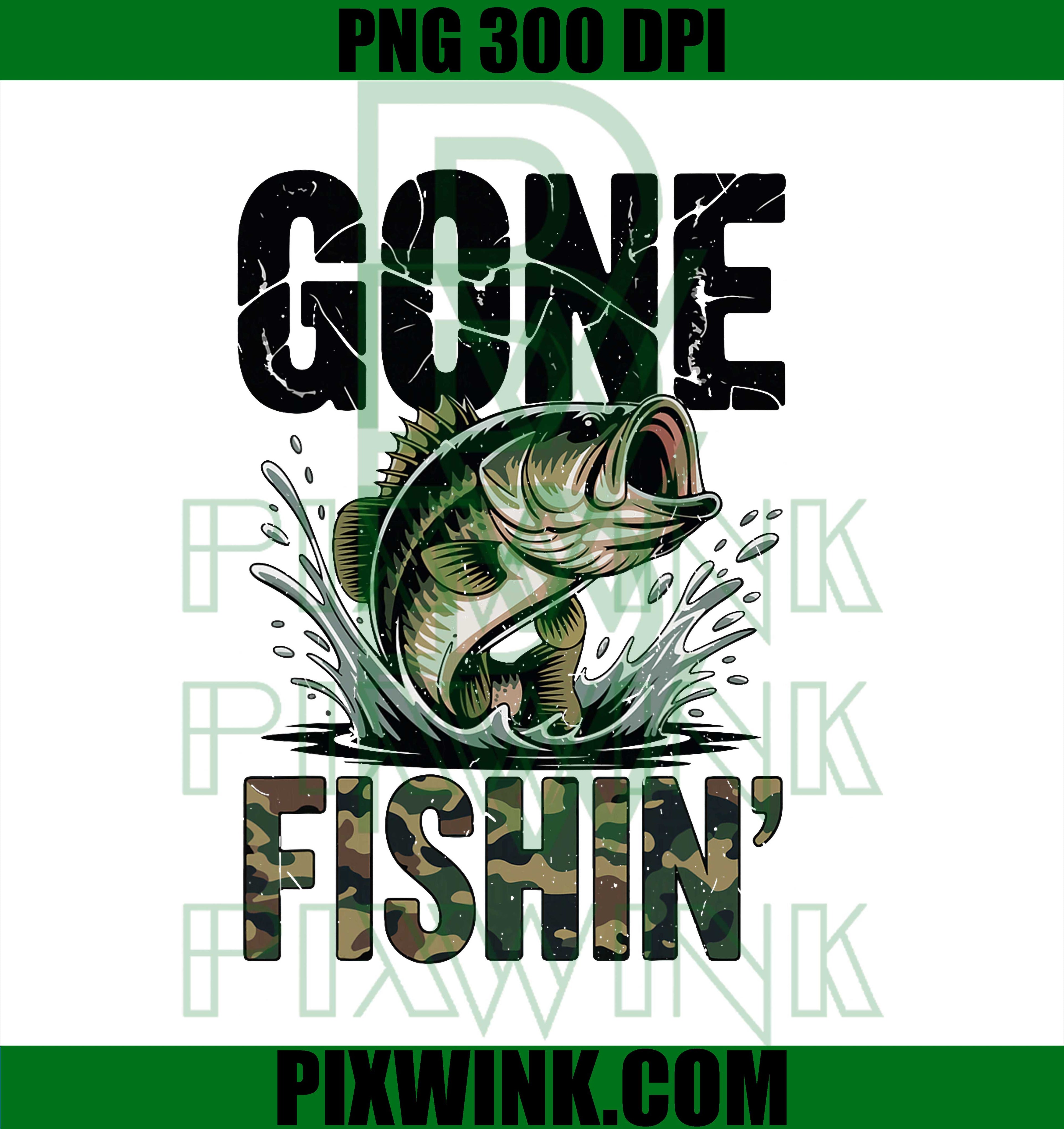 Fishing Camo Bass Fish Gone Fishing, Funny Men Youth Dad Joke PNG