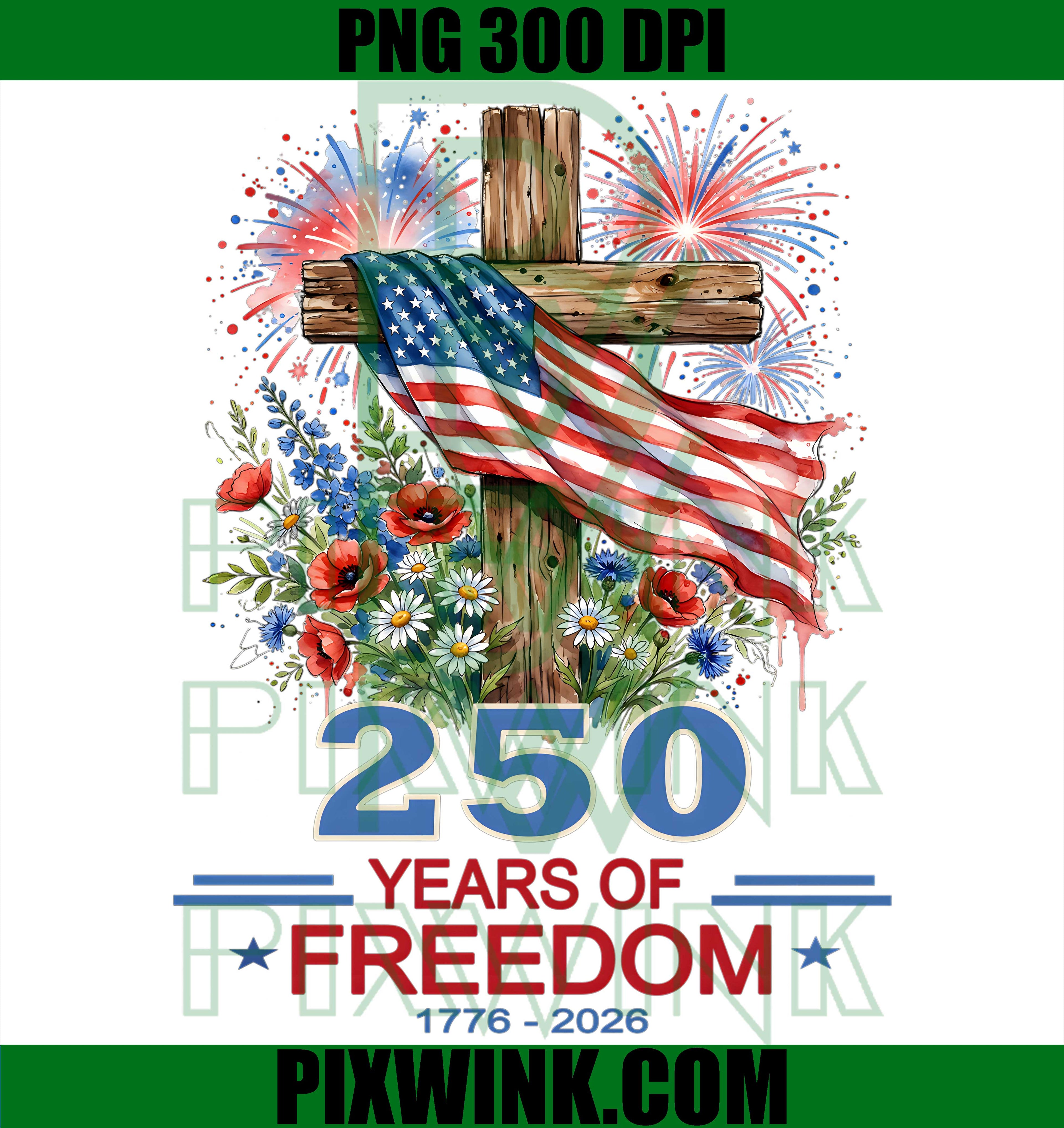 USA 250th Anniversary PNG, Wooden Cross Flag PNG, Celebrating Freedom PNG