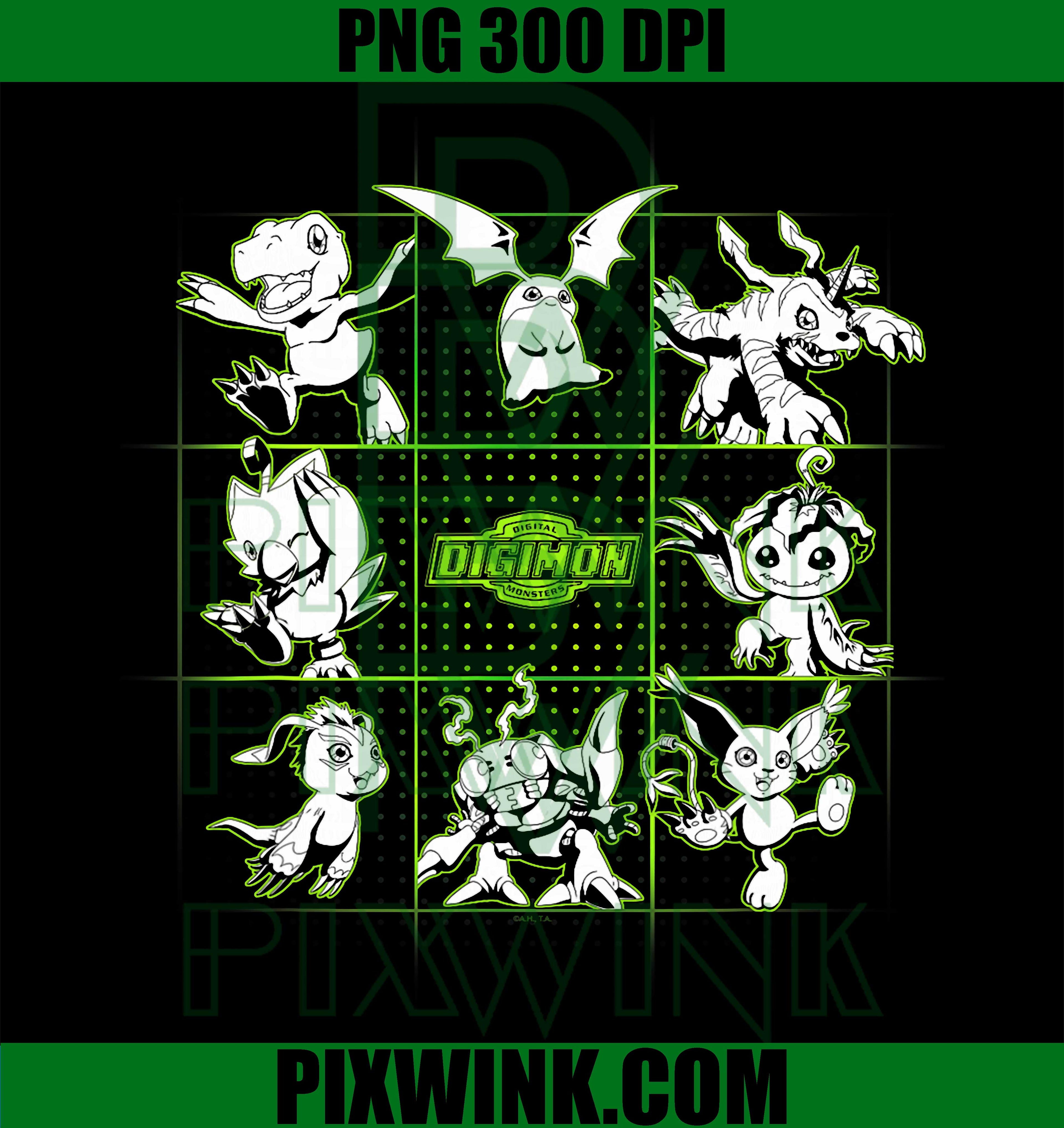 Digital Monsters PNG, Character Grid PNG Anime Digital Design