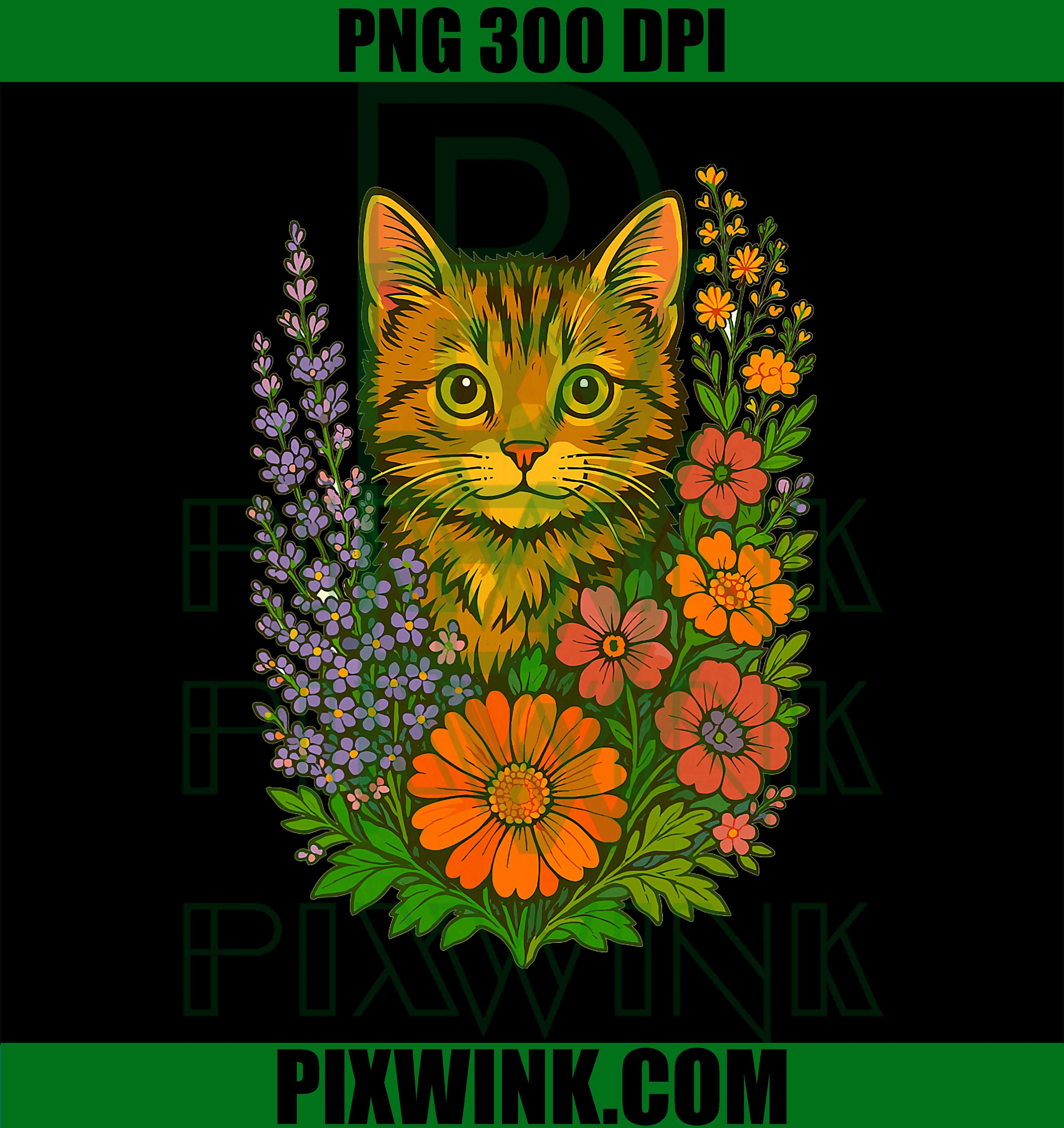 Floral Cat PNG, Cat Lover PNG, Kitten PNG, Trendy PNG