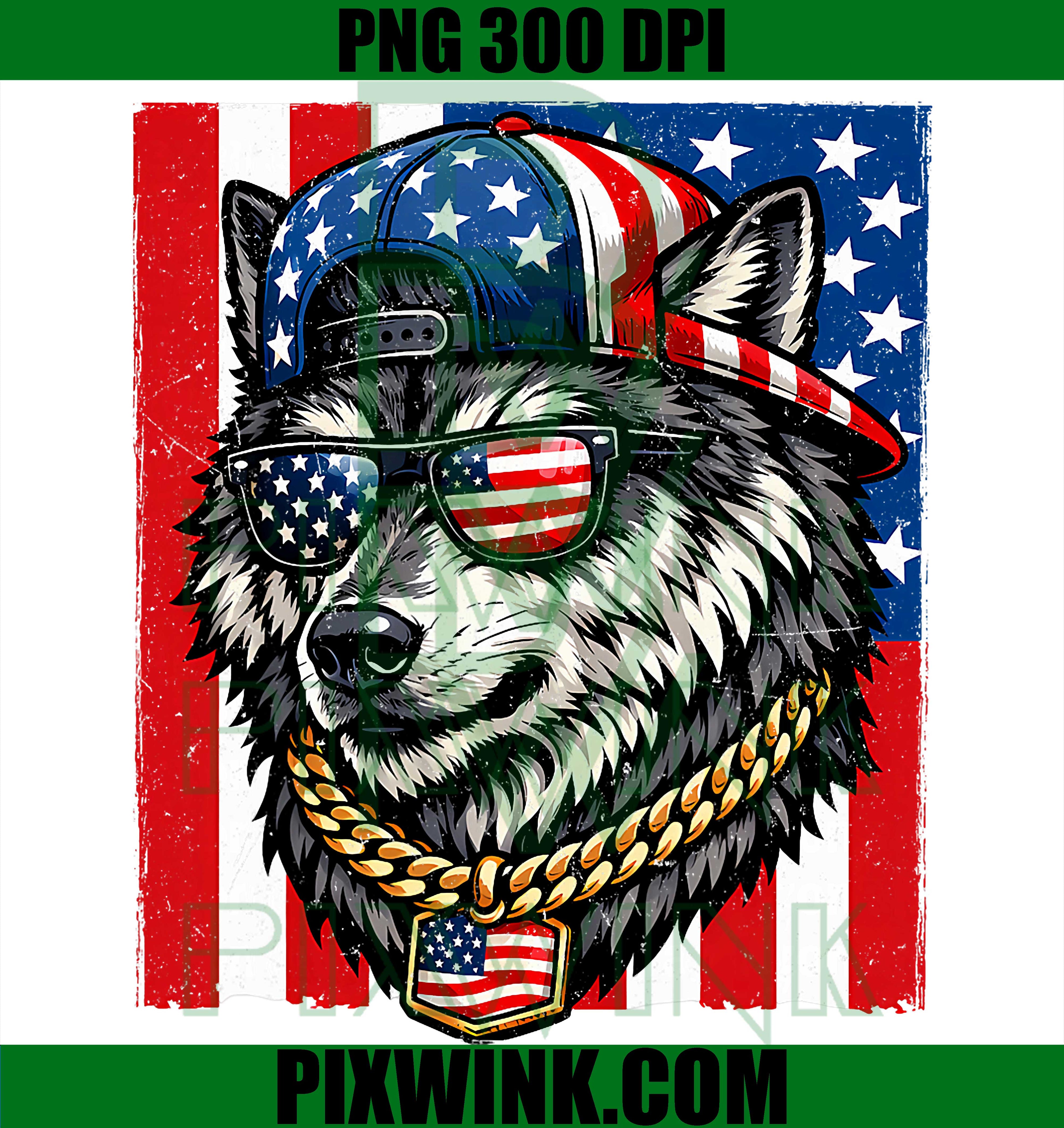 Patriotic Wolf USA Flag PNG, 4th of July America Wolf PNG
