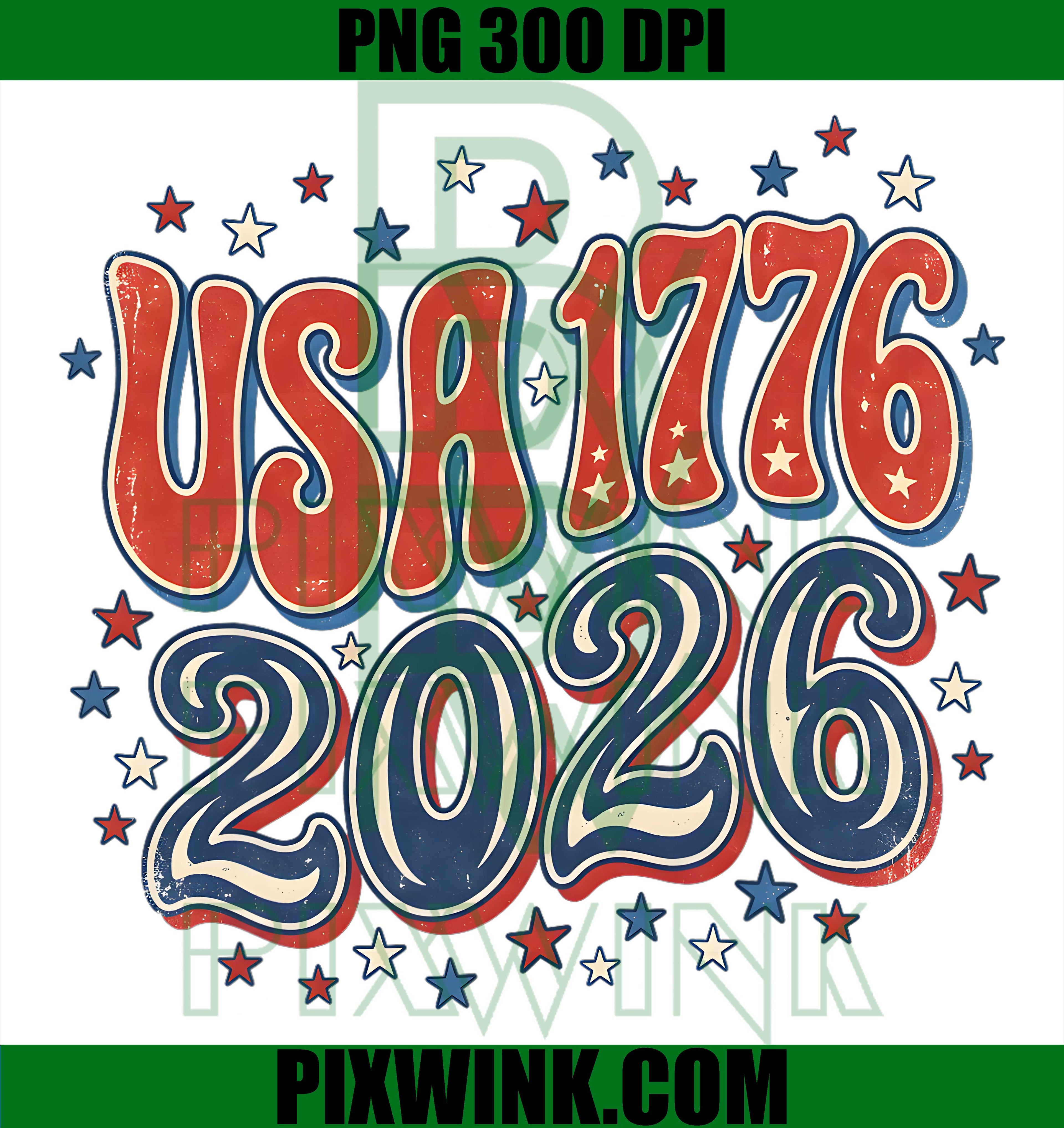 USA 1776 2026 PNG, 250th Anniversary PNG, Groovy USA PNG