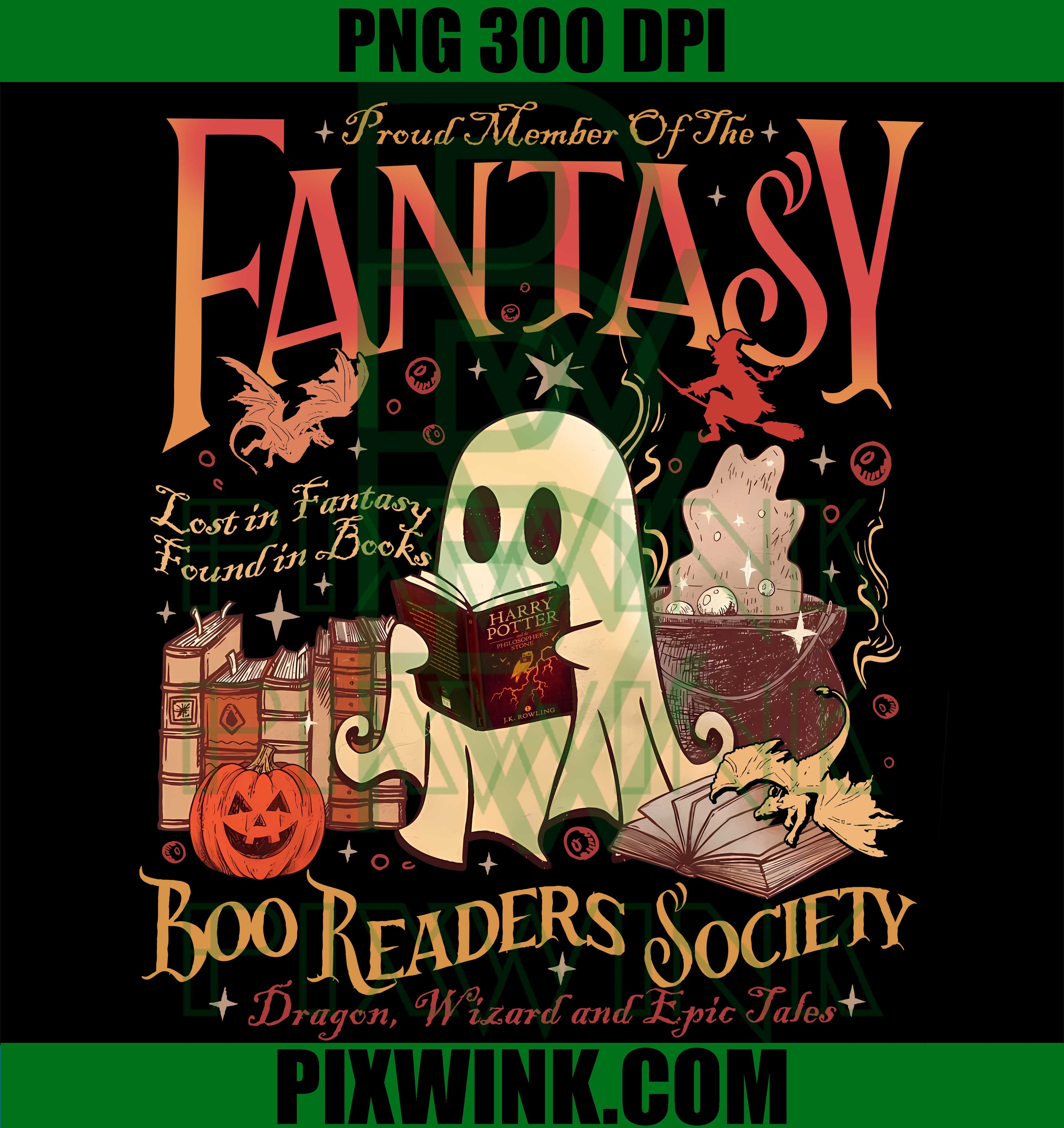 Boo Readers Society PNG, Fantasy Lost In Books PNG, Halloween Ghost PNG