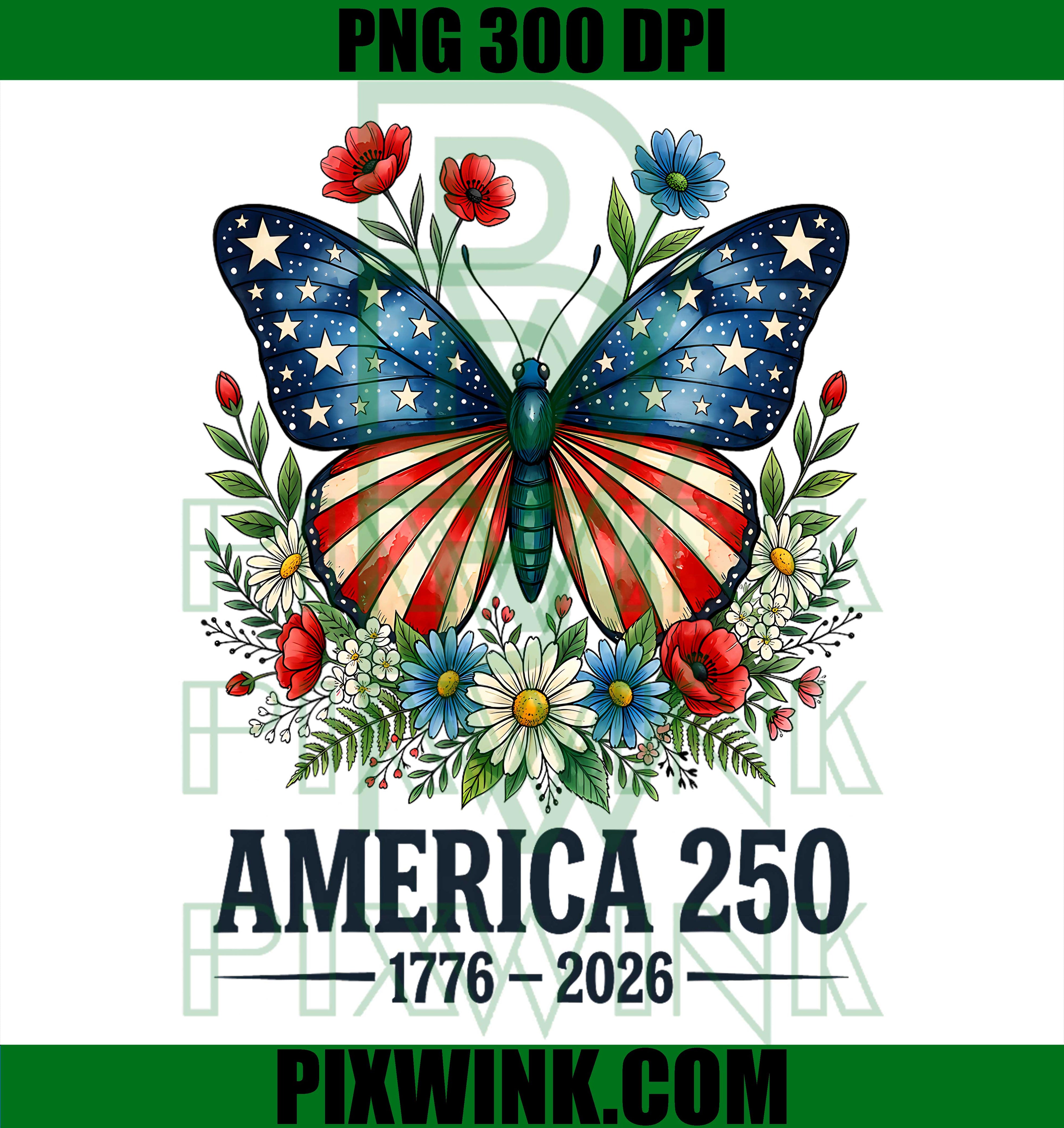 250th Anniversary Butterfly USA Flag PNG, Patriotic 4th Of July PNG