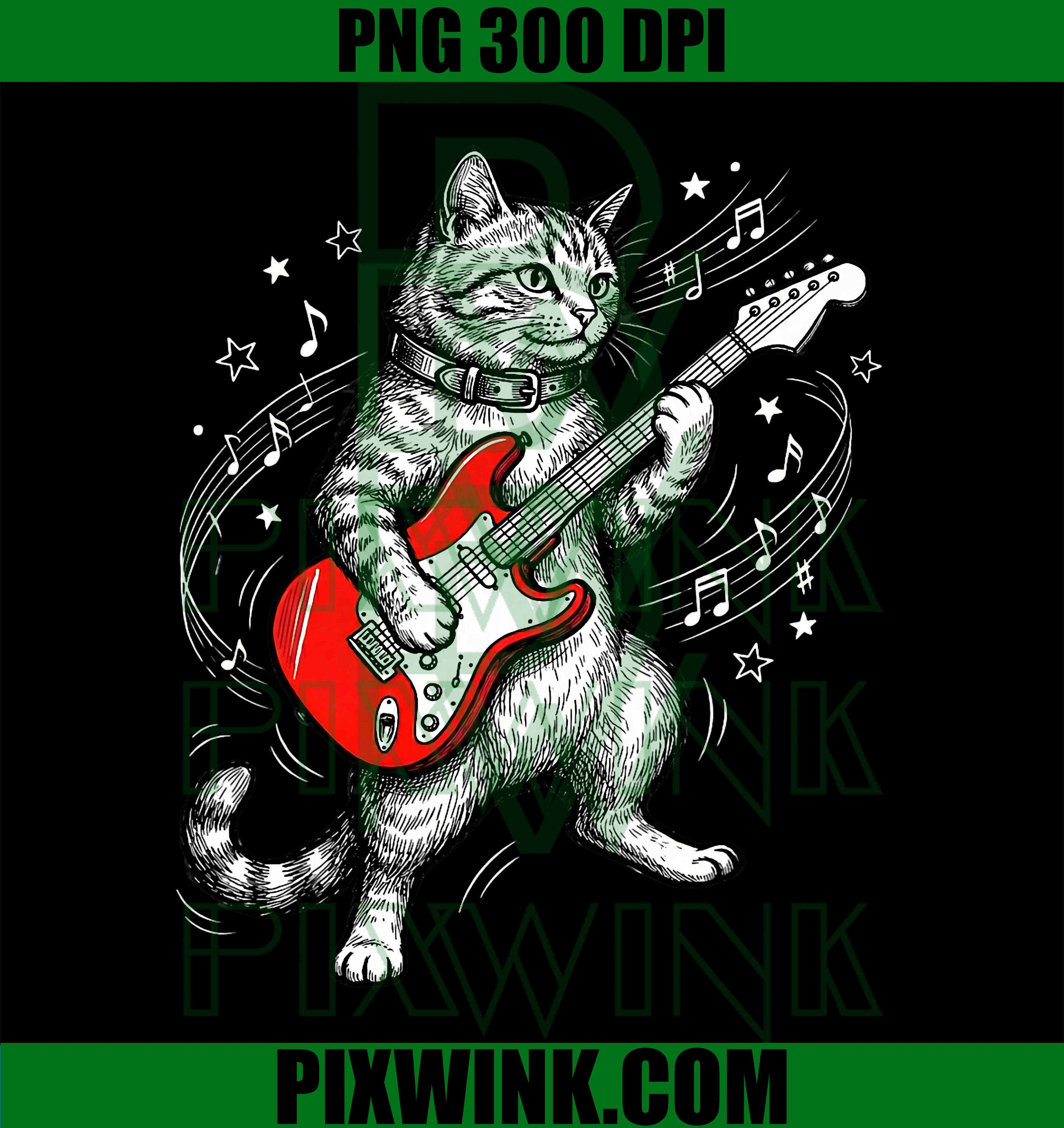 Funny Cat Playing Guitar, Rock and Roll Humor PNG