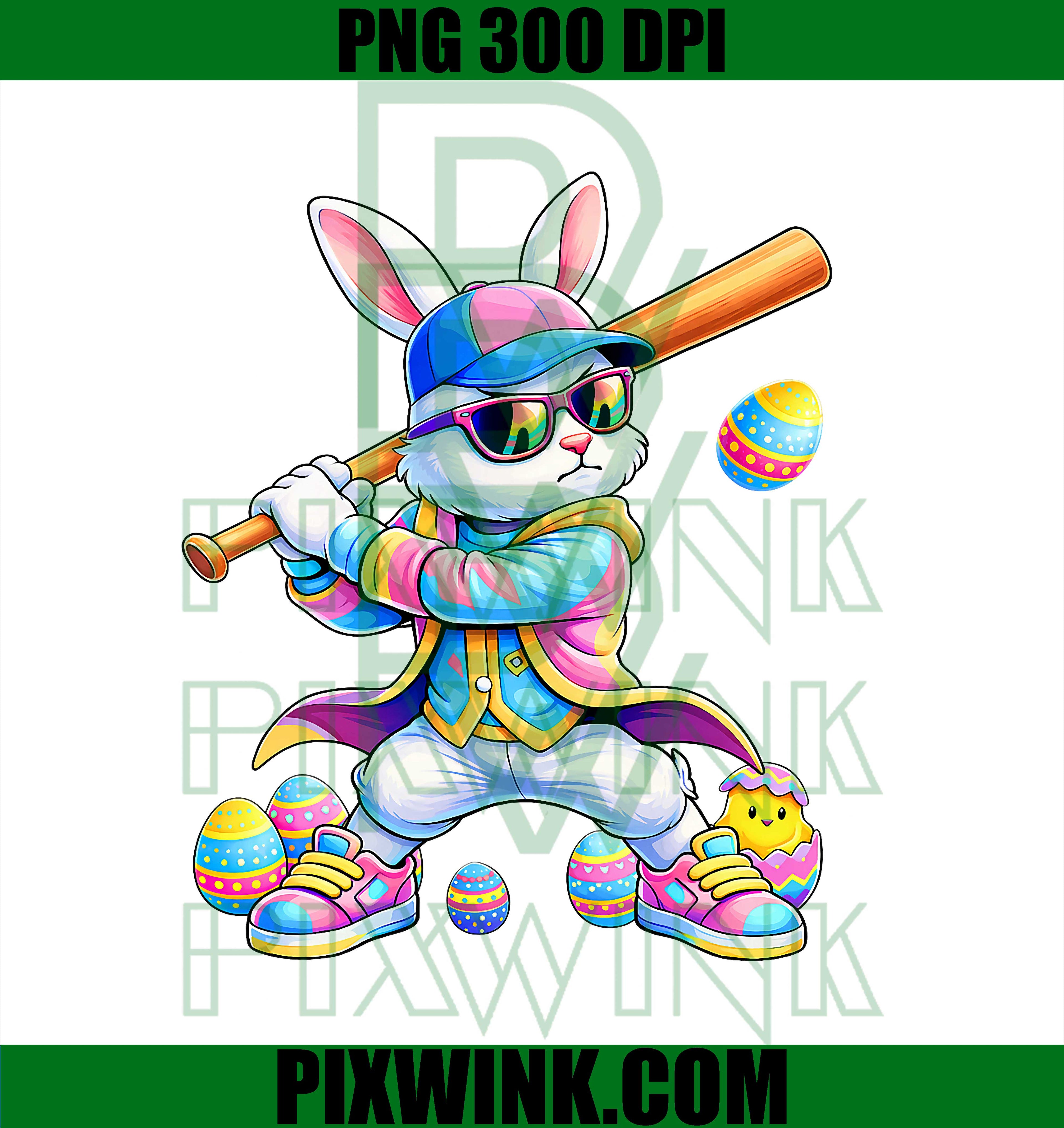Funny Tie Dye Easter Bunny PNG, Rabbit Baseball Bunny PNG
