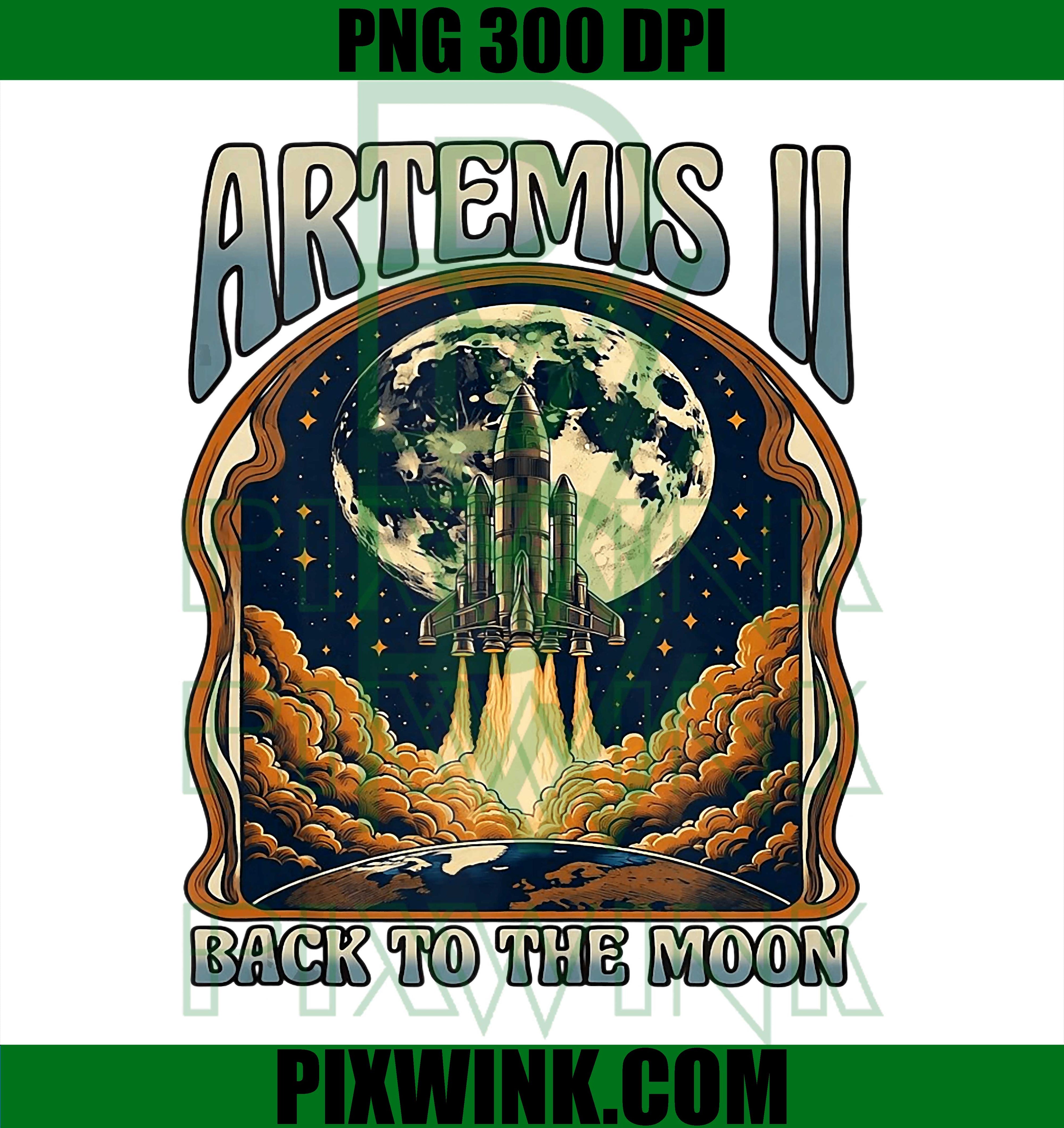 Artemis II Vintage Rocket PNG, Back To The Moon Space Launch Design PNG