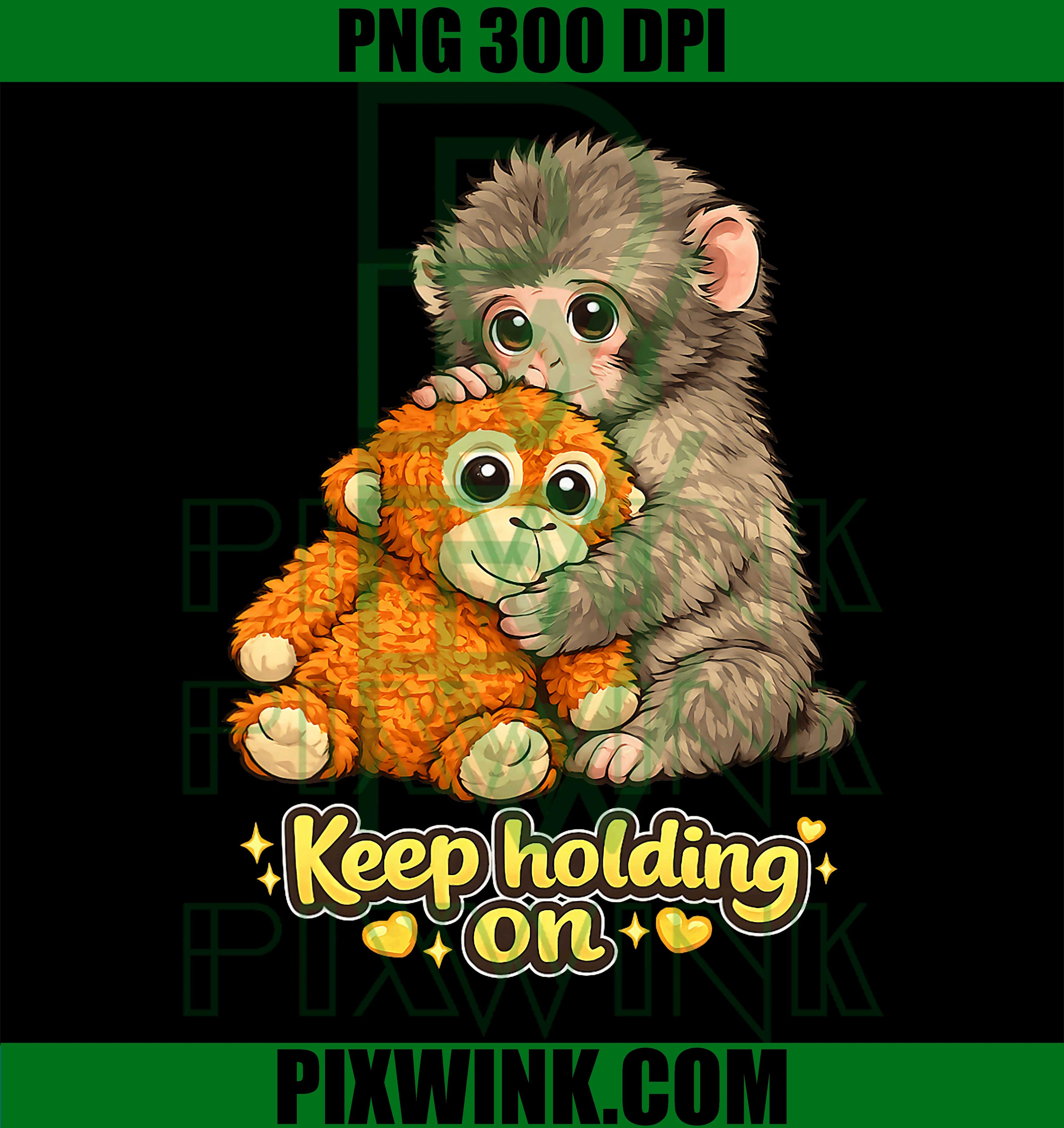 Punch Monkey With Teddy Bear PNG, Cuddling Meme Design PNG