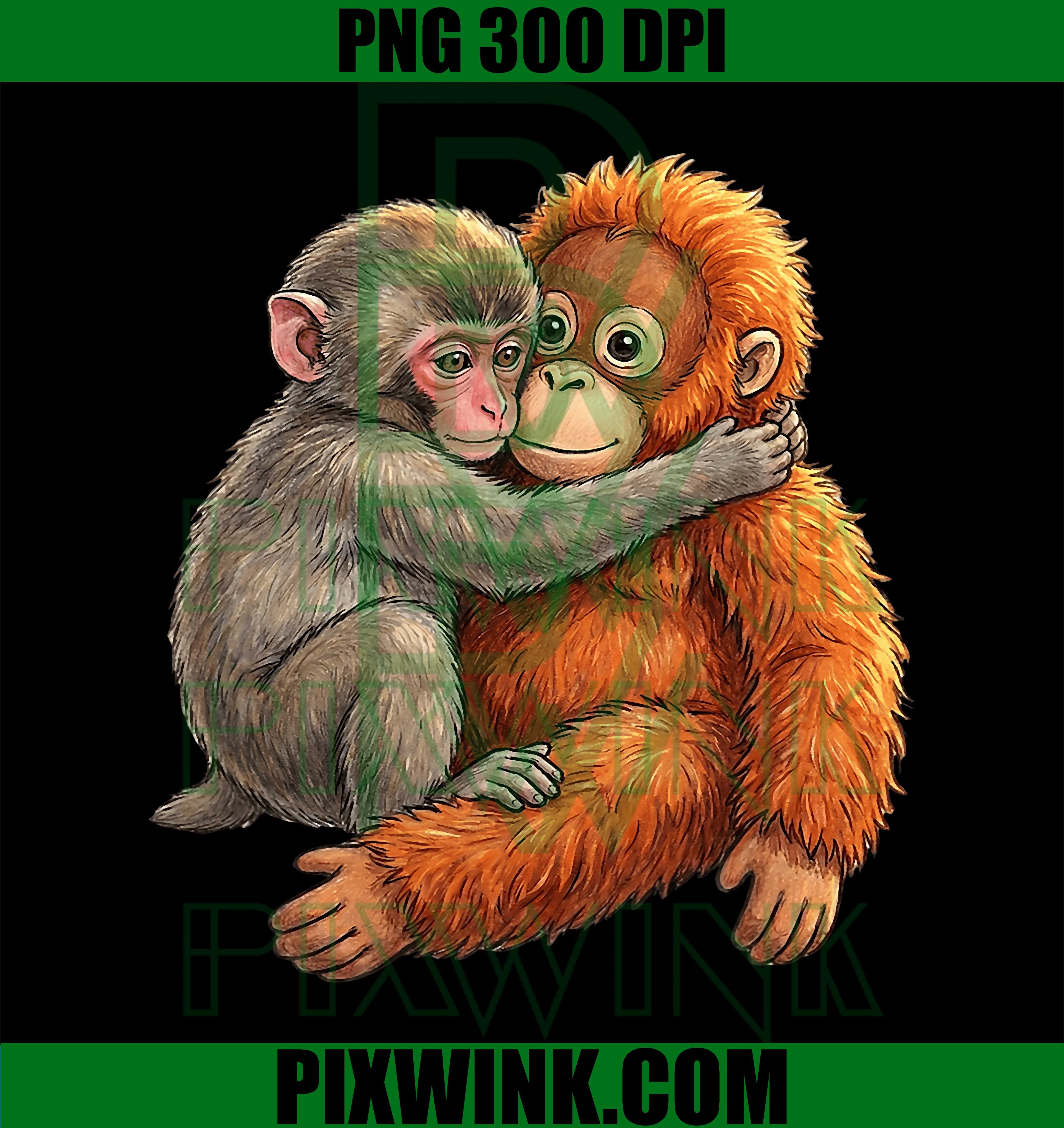 Cute Baby Macaque PNG, Hugging Monkey PNG, Cute Monkey PNG