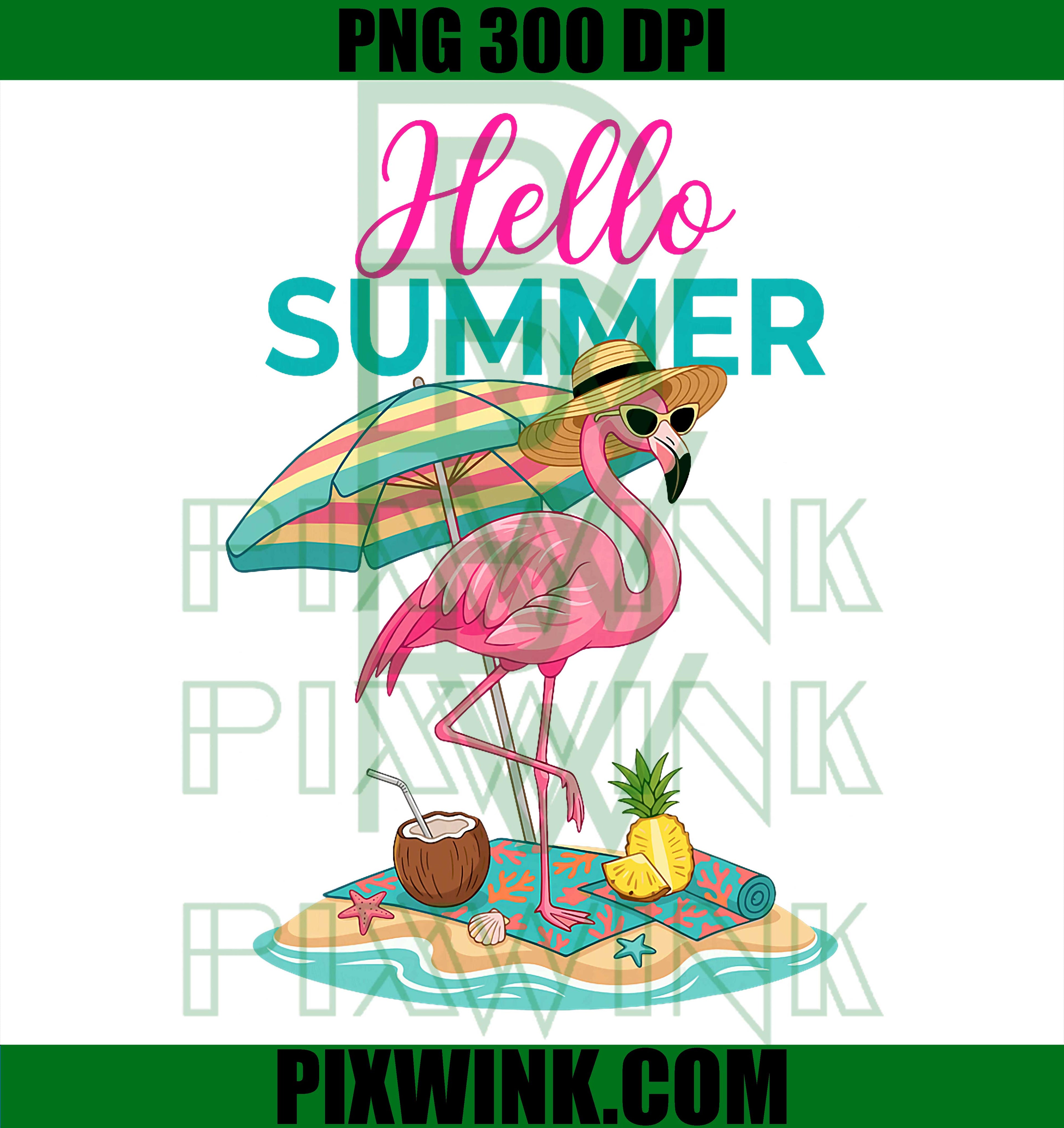Pink Flamingo Summer PNG, Tropical Beach Vacation PNG
