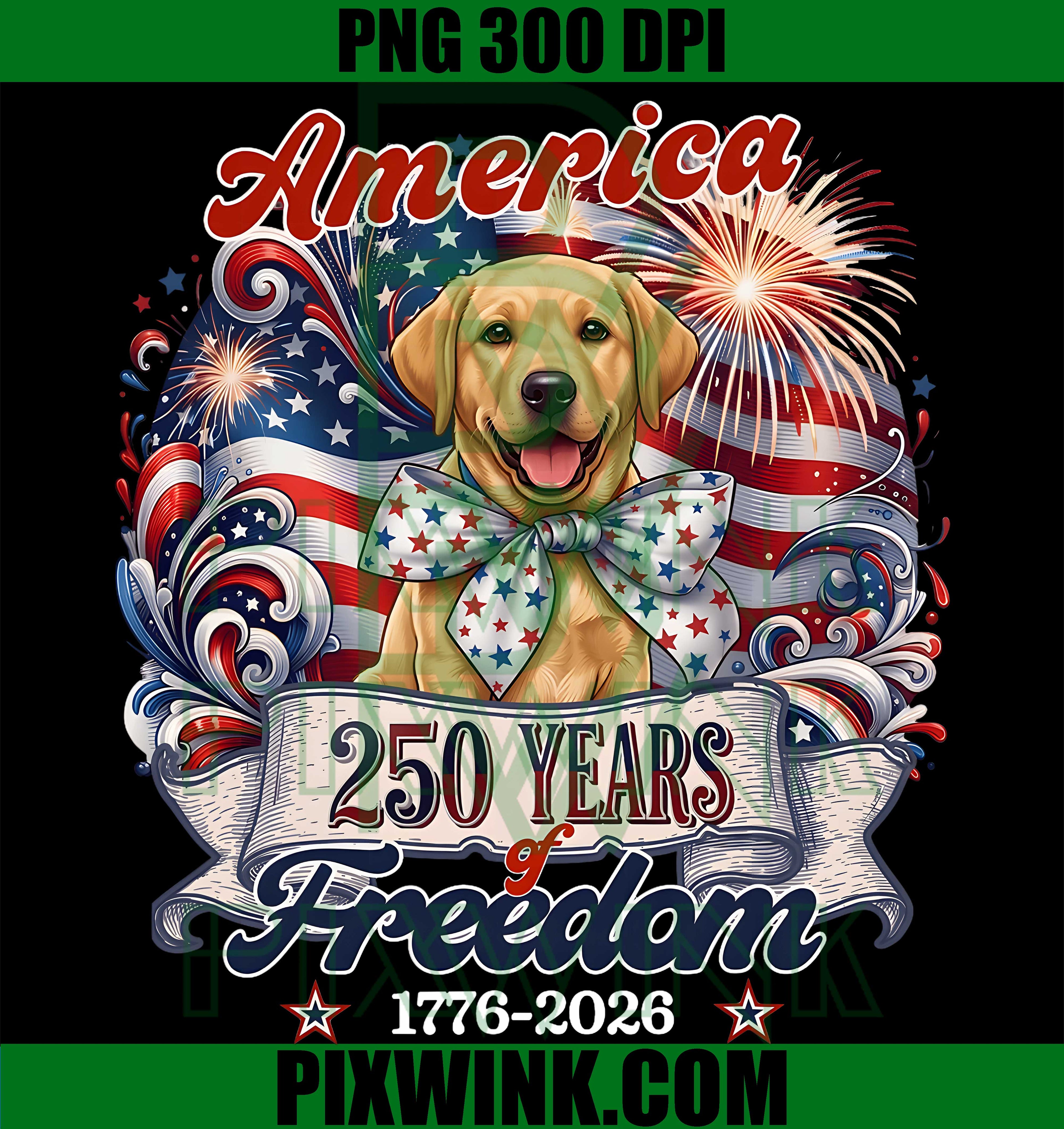 Yellow Labrador Dog 250th America Patriotic PNG,USA 4th Of July PNG
