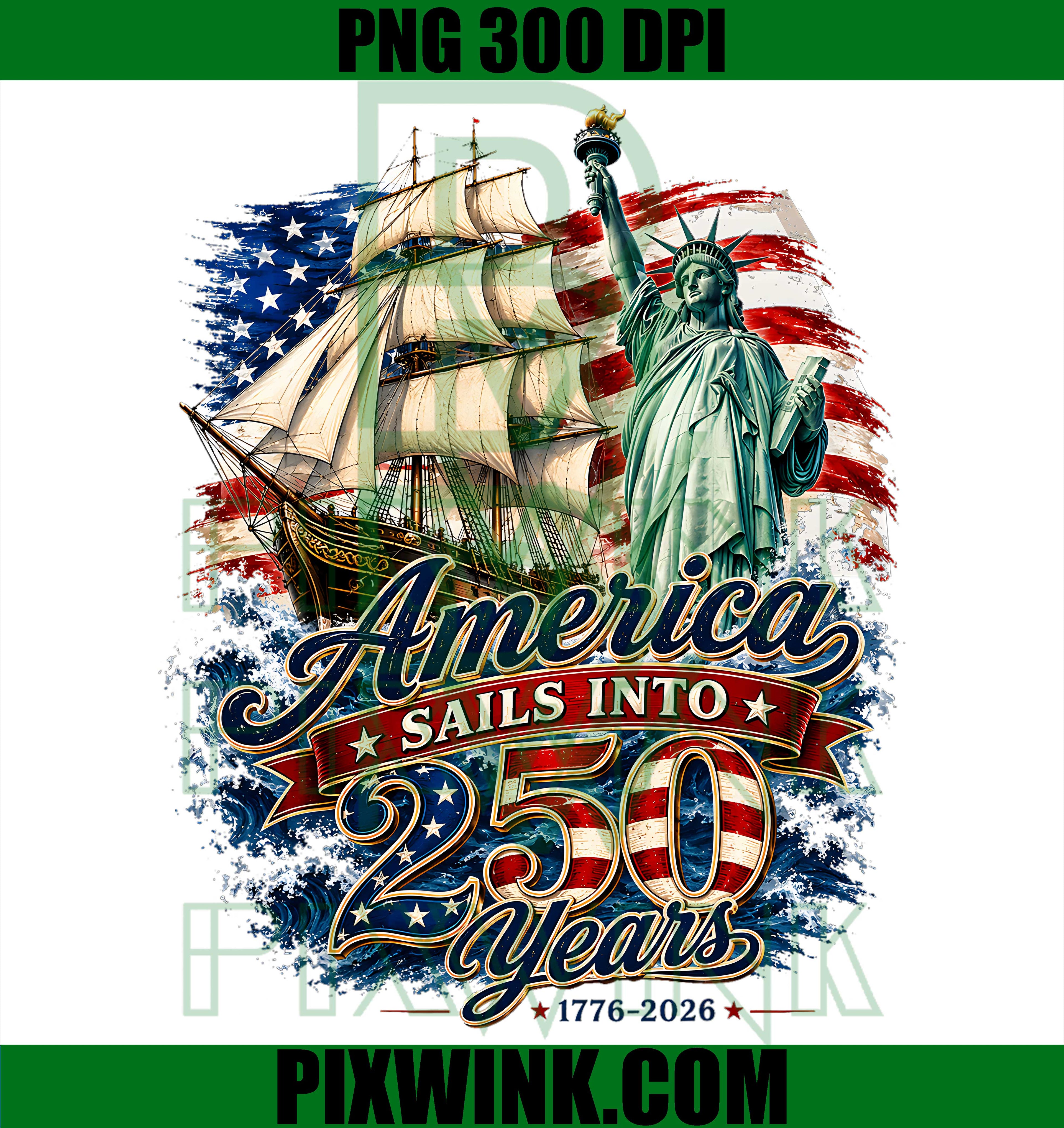 Vintage Tall Ship PNG, Statue of Liberty PNG, America 250th PNG