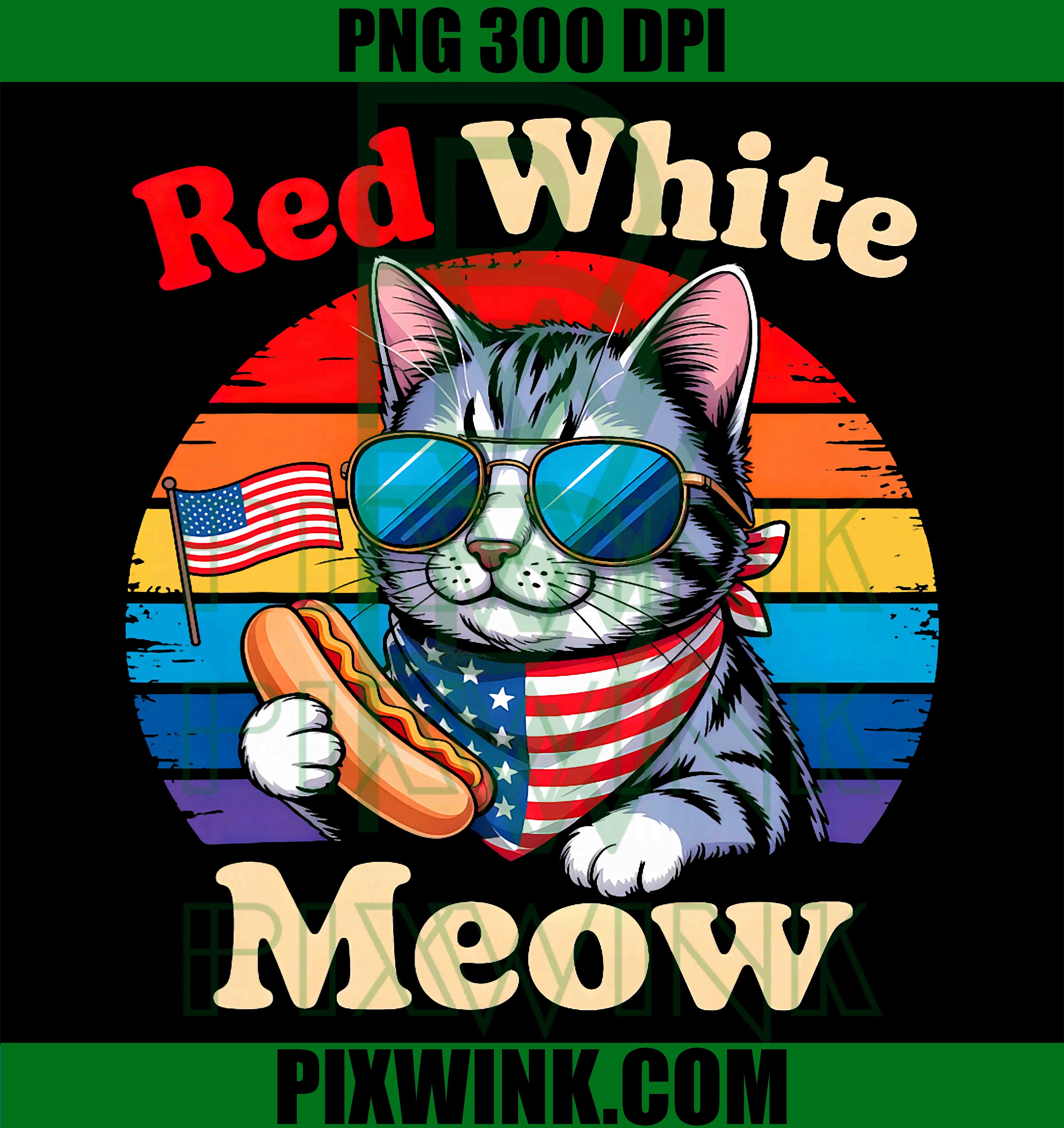 Red White Meow PNG, Patriotic 4th of July Cat PNG