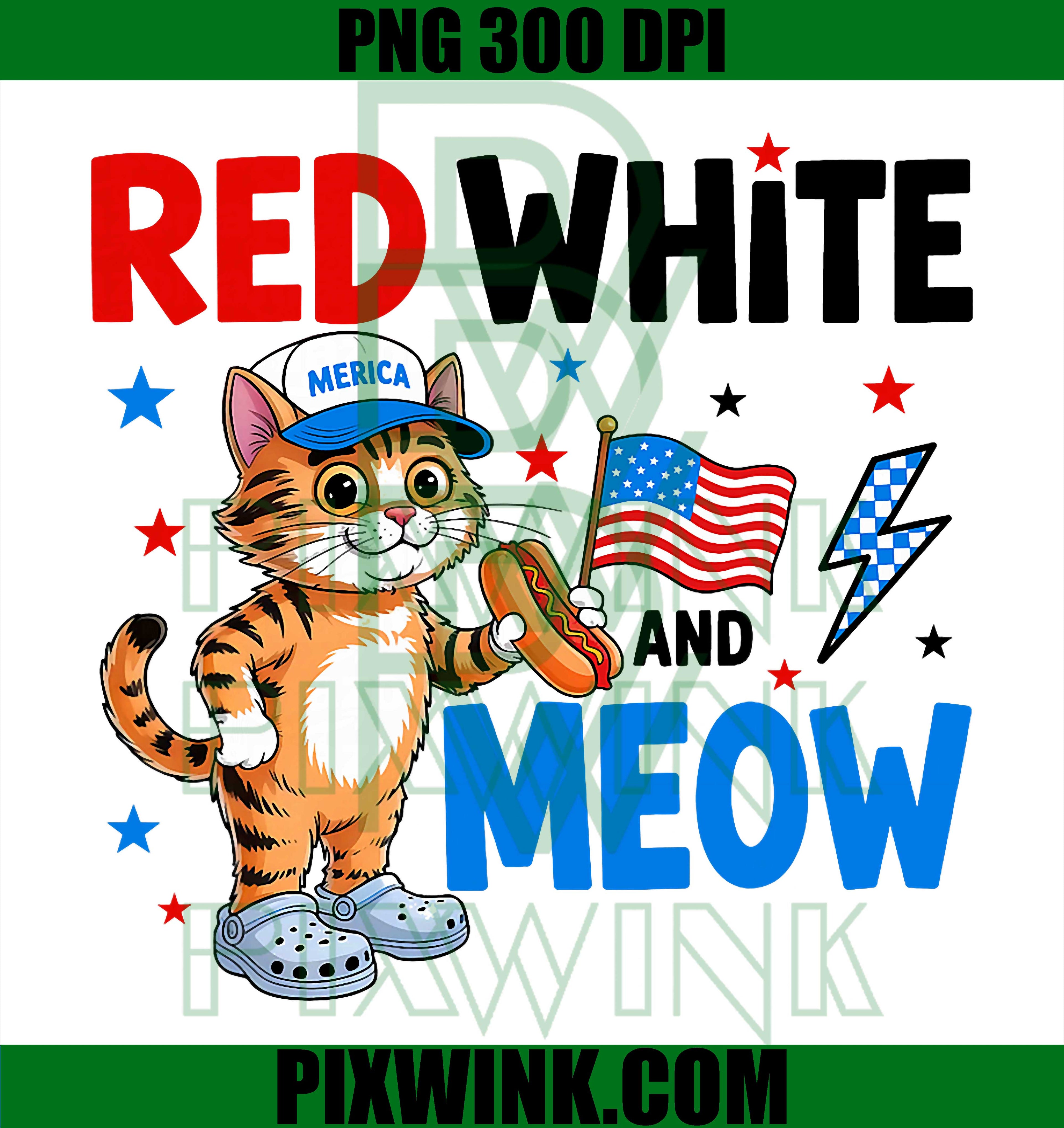 Red White Meow PNG, USA Patriotic Cat 4th July PNG