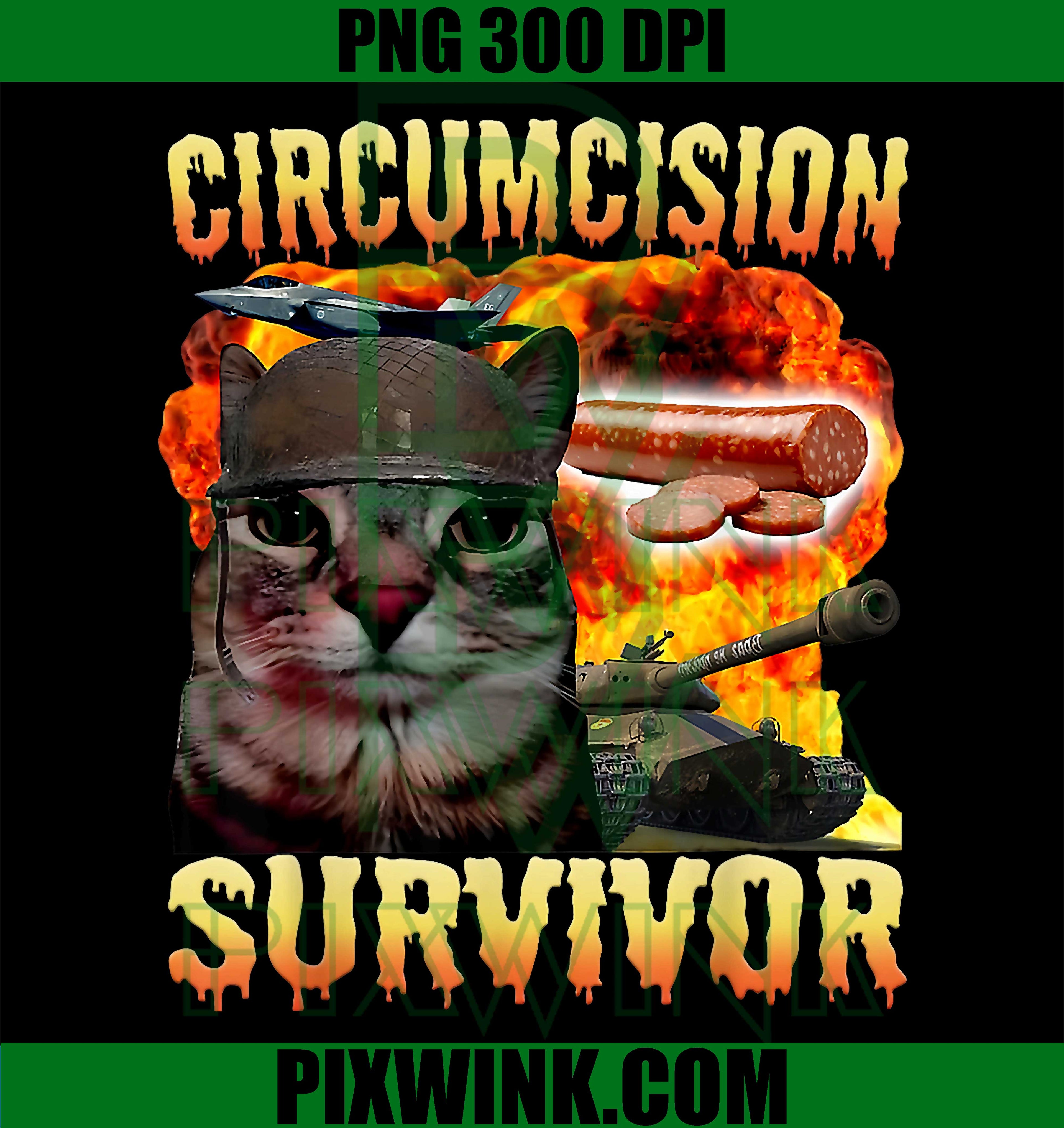 Circumcision Survivor Cat PNG, Funny Meme Cute PNG