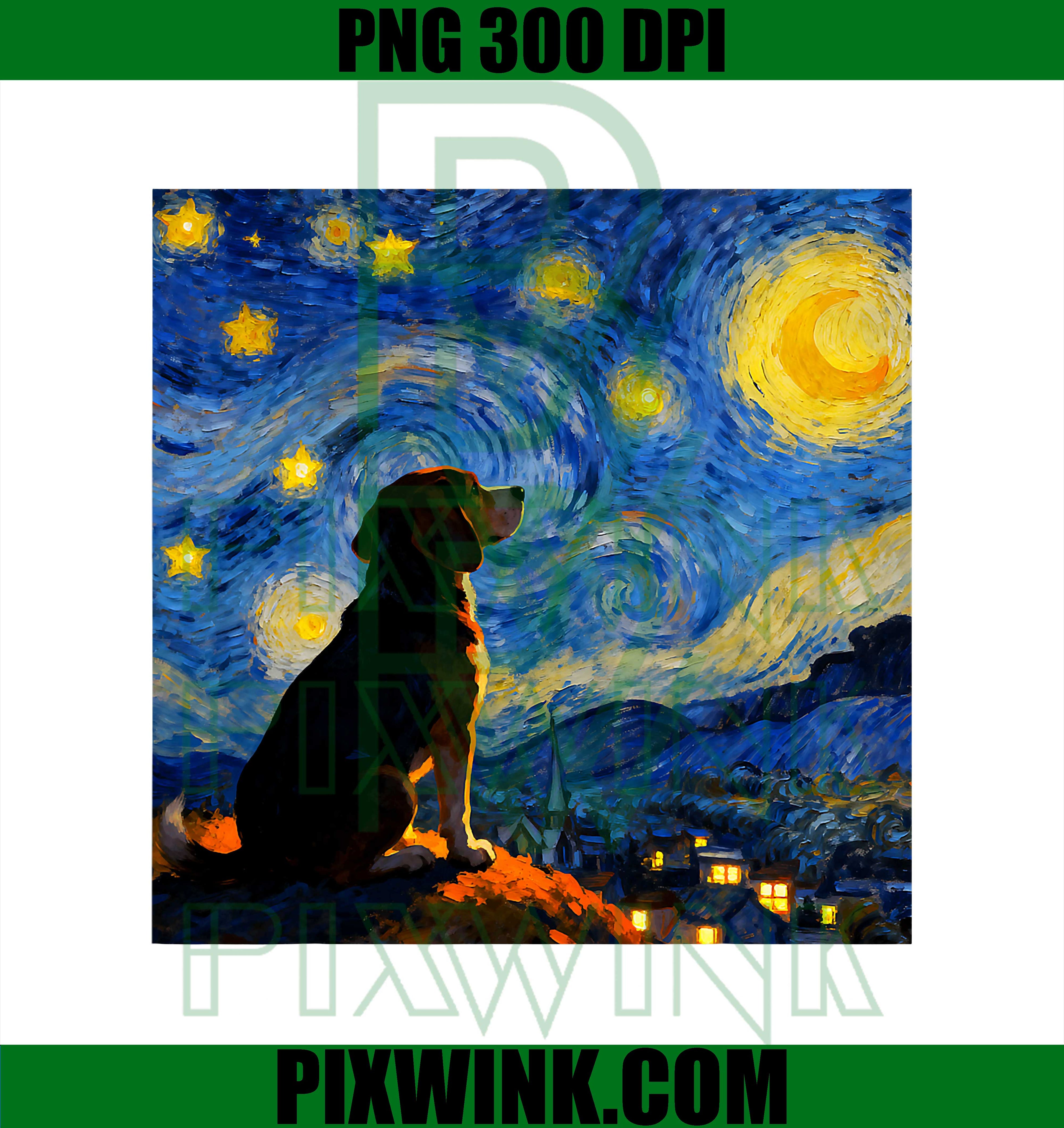 Funny Beagle Dog Graphic Van Gogh Style Starry Night Beagle PNG