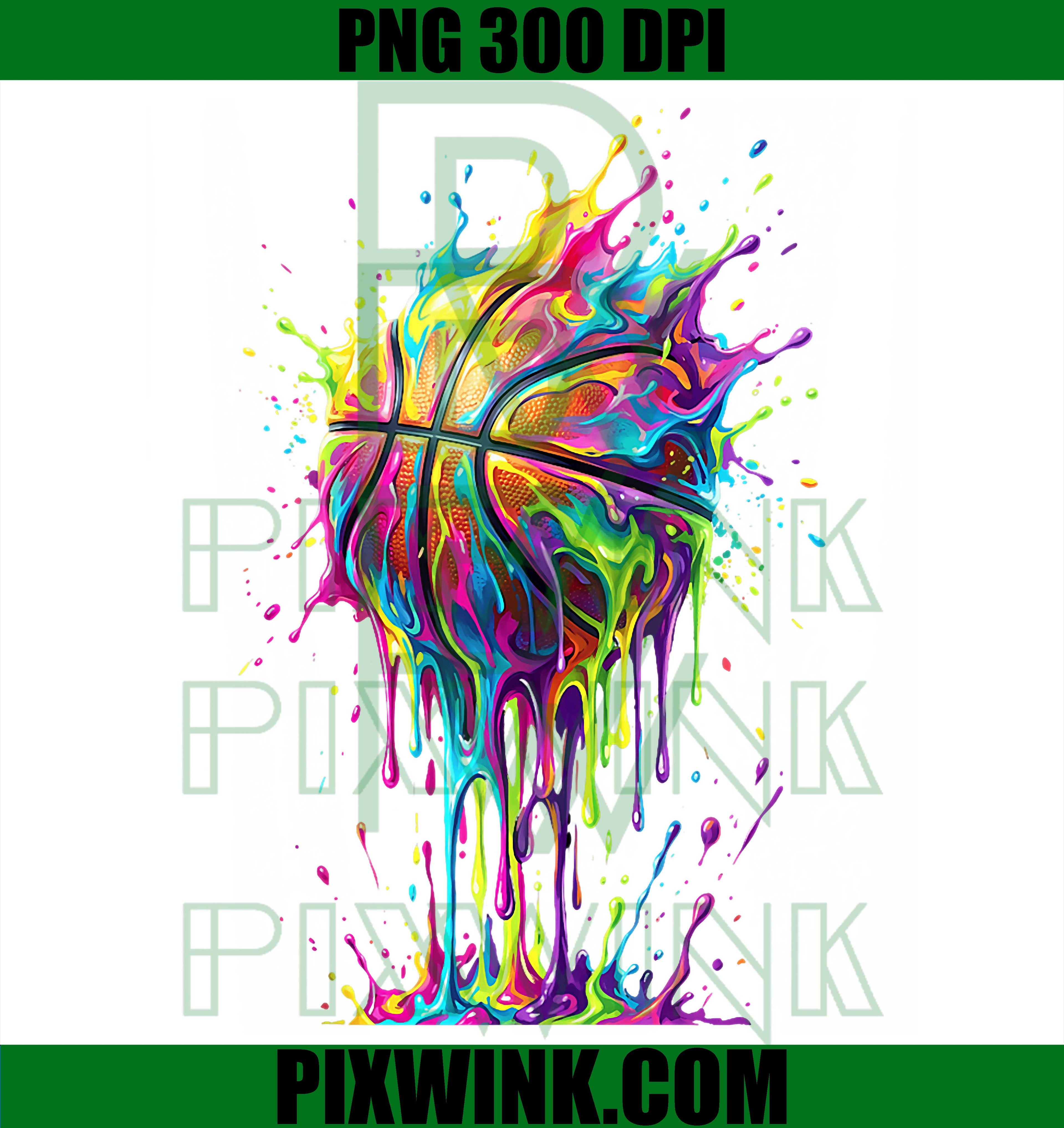 Basketball Splash Art PNG, Colorful Basketball Design PNG